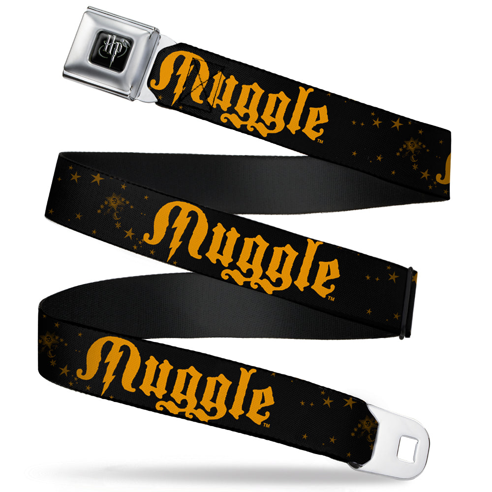Harry Potter Logo Full Color Black/White Seatbelt Belt - MUGGLE/Stars Black/Gold Webbing Seatbelt Belts Harry Potter