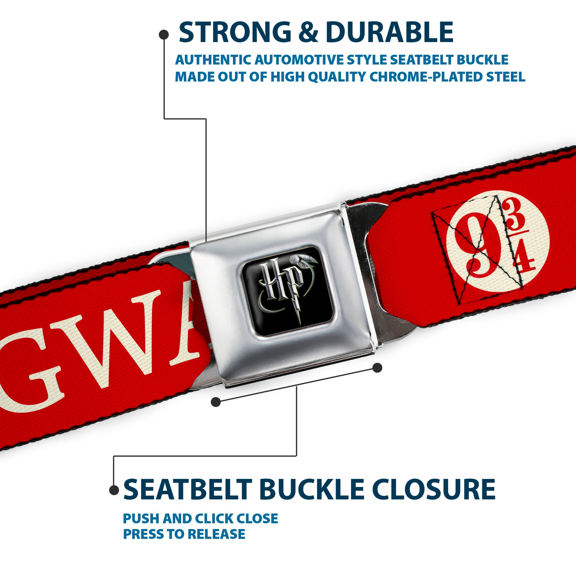 Harry Potter Logo Full Color Black/White Seatbelt Belt - HOGWARTS EXPRESS 9¾ Red/White Webbing Seatbelt Belts Harry Potter