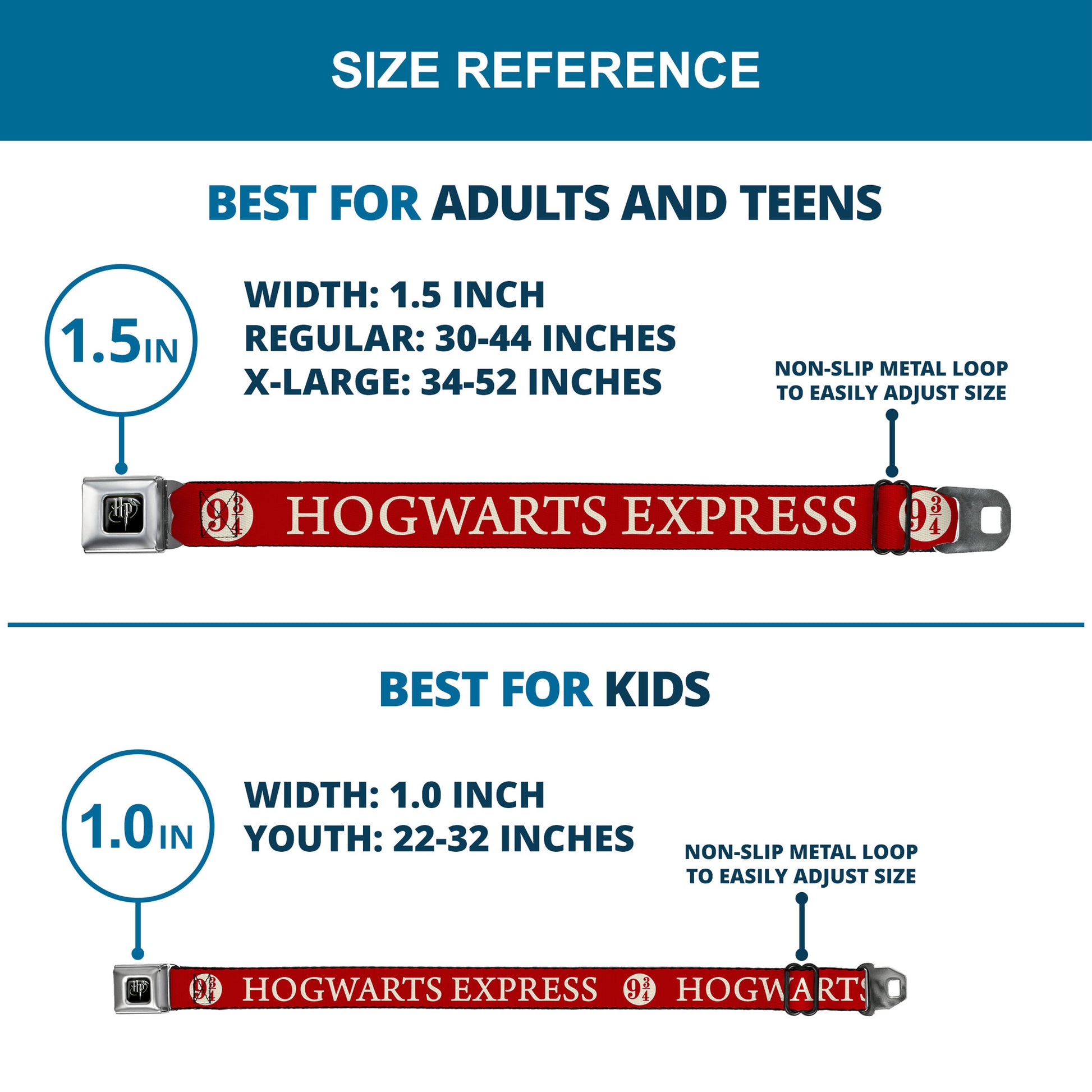 Harry Potter Logo Full Color Black/White Seatbelt Belt - HOGWARTS EXPRESS 9¾ Red/White Webbing Seatbelt Belts Harry Potter