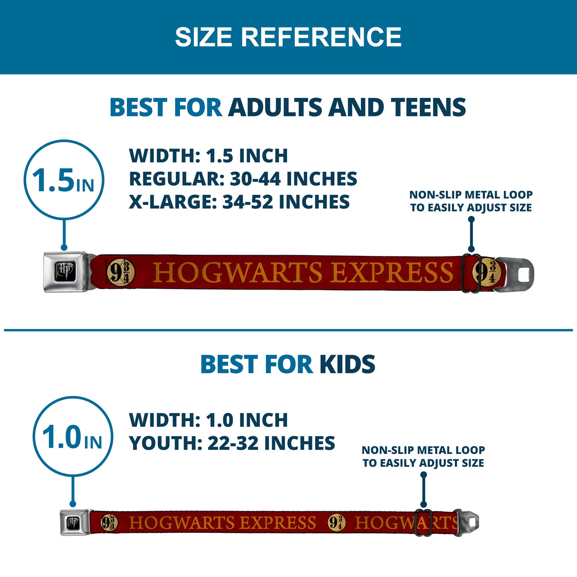 Harry Potter Logo Full Color Black/White Seatbelt Belt - HOGWARTS EXPRESS 9¾ Burgundy/Gold Webbing Seatbelt Belts Harry Potter