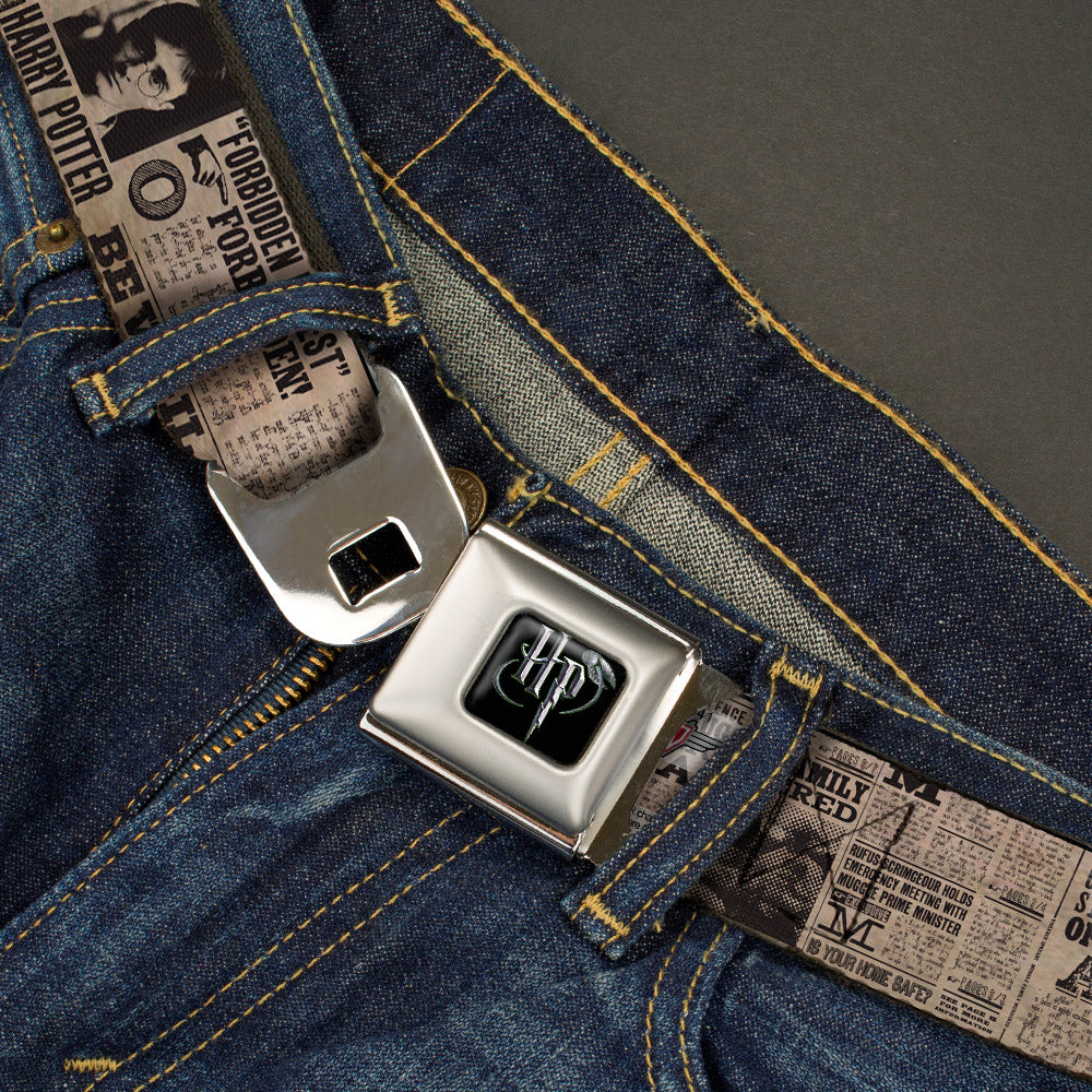 Harry Potter Logo Full Color Black/White Seatbelt Belt - Harry Potter Newspaper Headlines Webbing Seatbelt Belts Harry Potter