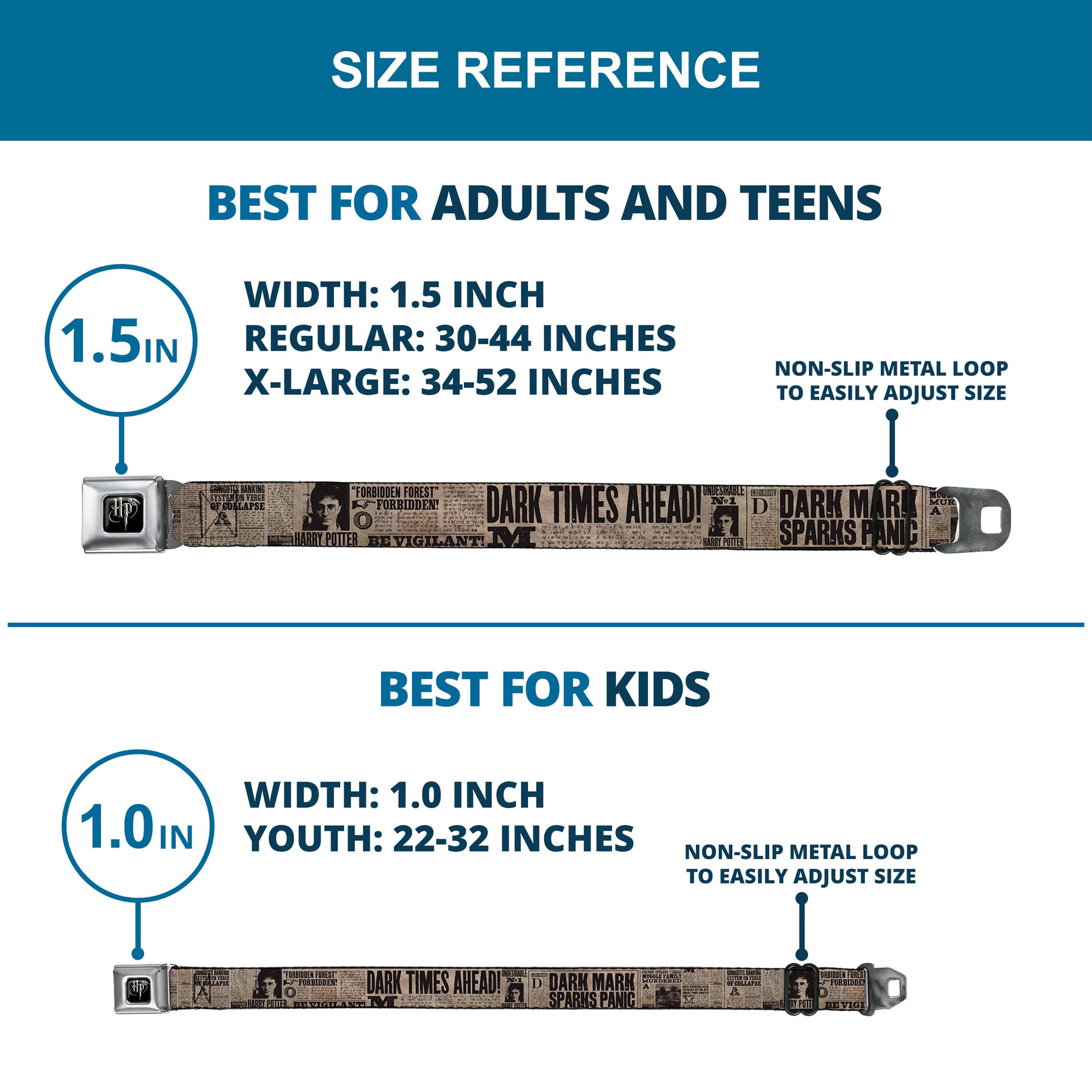 Harry Potter Logo Full Color Black/White Seatbelt Belt - Harry Potter Newspaper Headlines Webbing Seatbelt Belts Harry Potter