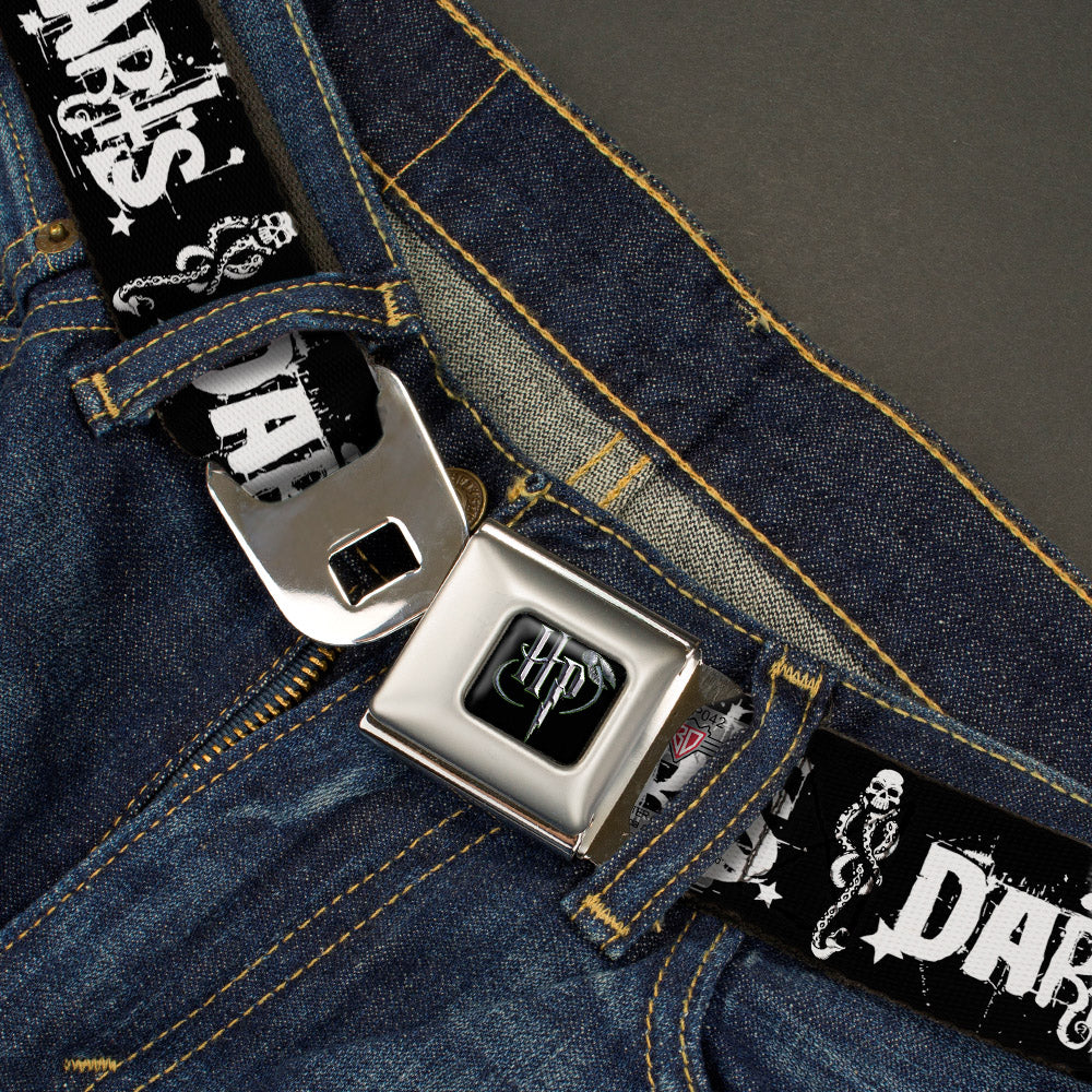 Harry Potter Logo Full Color Black/White Seatbelt Belt - DARK ARTS/Death Mark Splatter Black/White Webbing Seatbelt Belts Harry Potter
