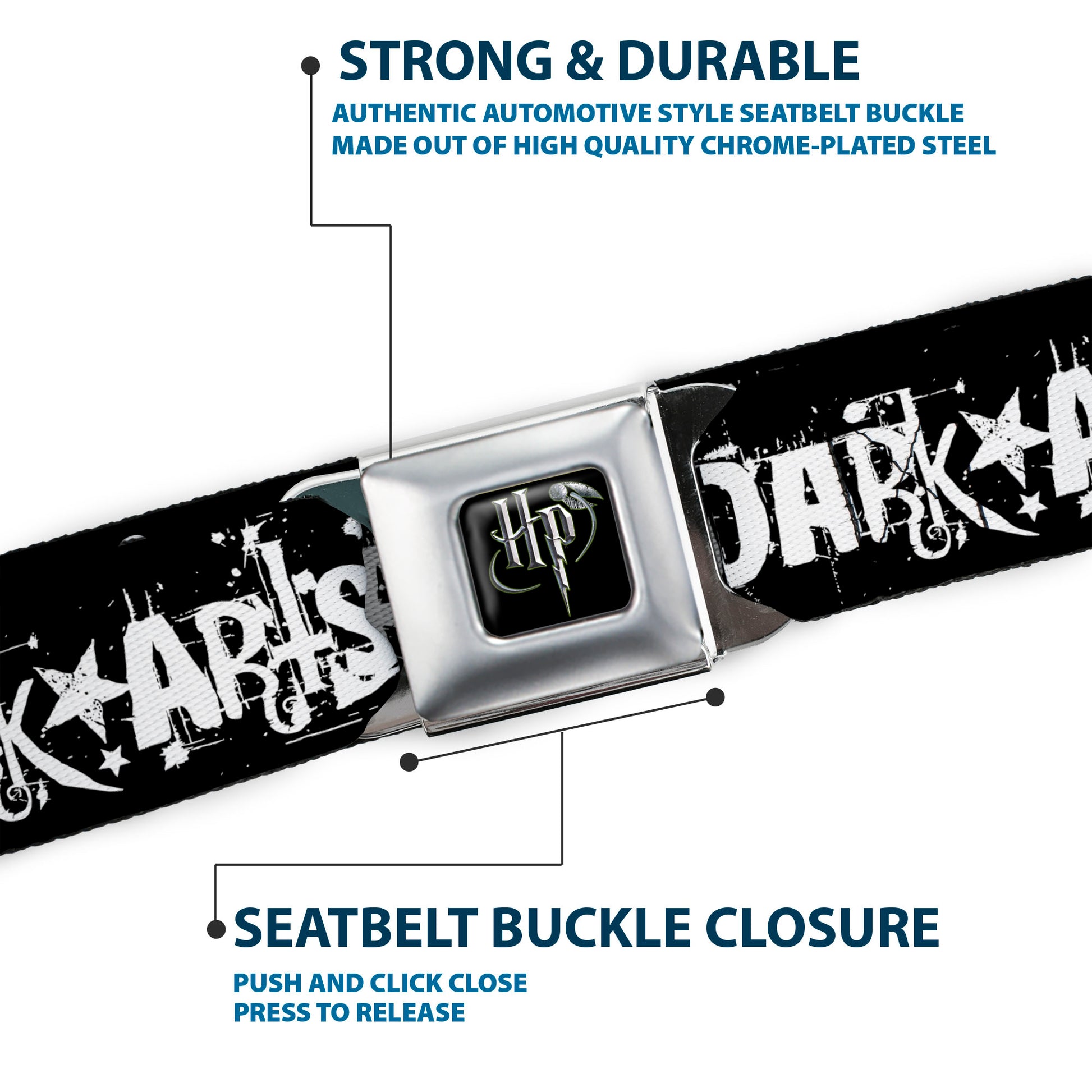 Harry Potter Logo Full Color Black/White Seatbelt Belt - DARK ARTS/Death Mark Splatter Black/White Webbing Seatbelt Belts Harry Potter