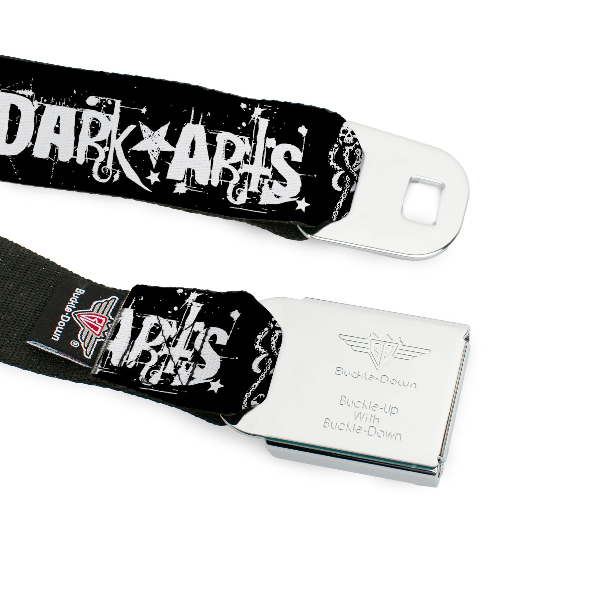 Harry Potter Logo Full Color Black/White Seatbelt Belt - DARK ARTS/Death Mark Splatter Black/White Webbing Seatbelt Belts Harry Potter