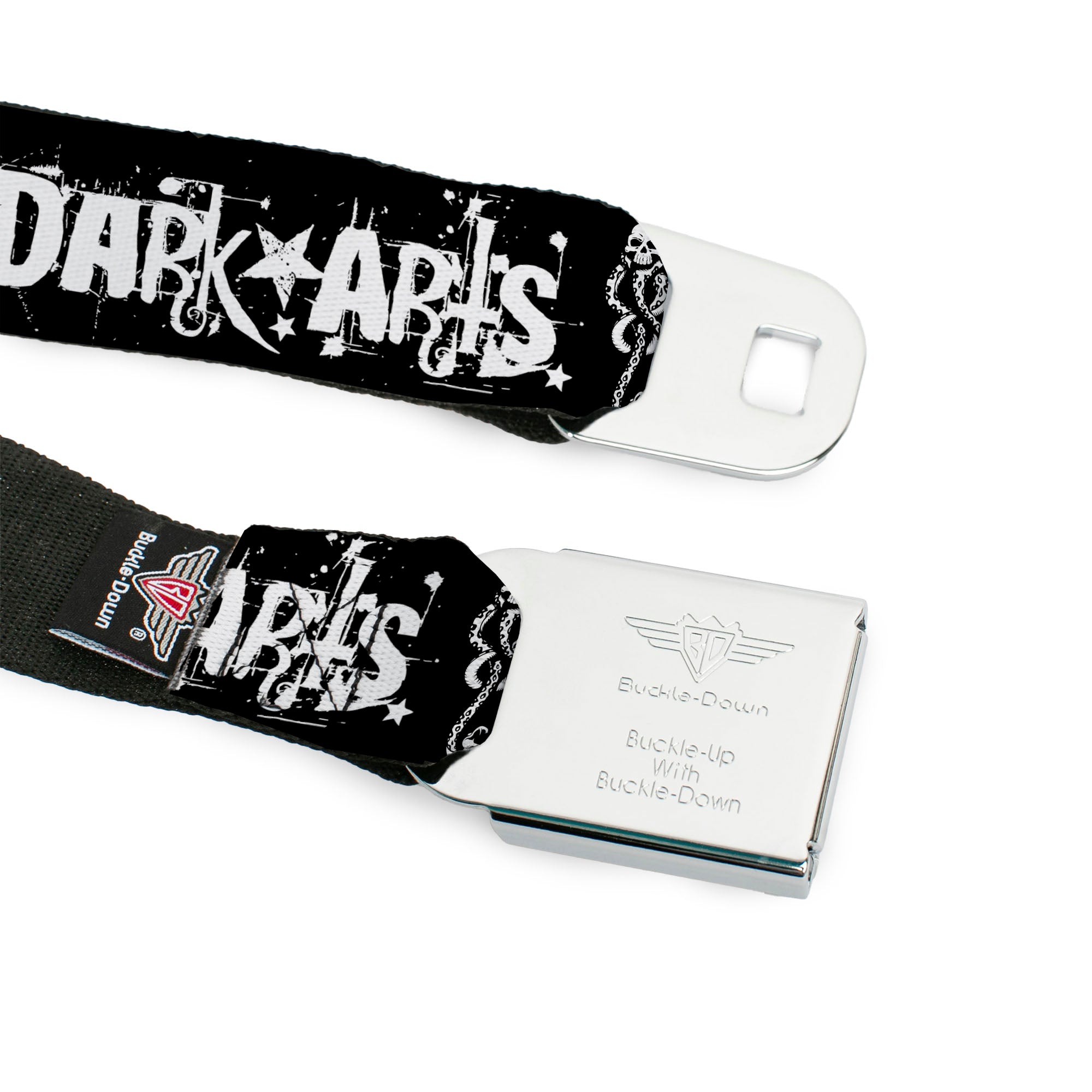 Harry Potter Logo Full Color Black/White Seatbelt Belt - DARK ARTS/Death Mark Splatter Black/White Webbing Seatbelt Belts Harry Potter