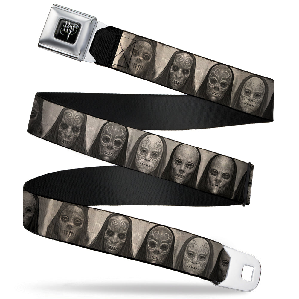 Harry Potter Logo Full Color Black/White Seatbelt Belt - Harry Potter Death Eater Masks Grays Webbing Seatbelt Belts Harry Potter