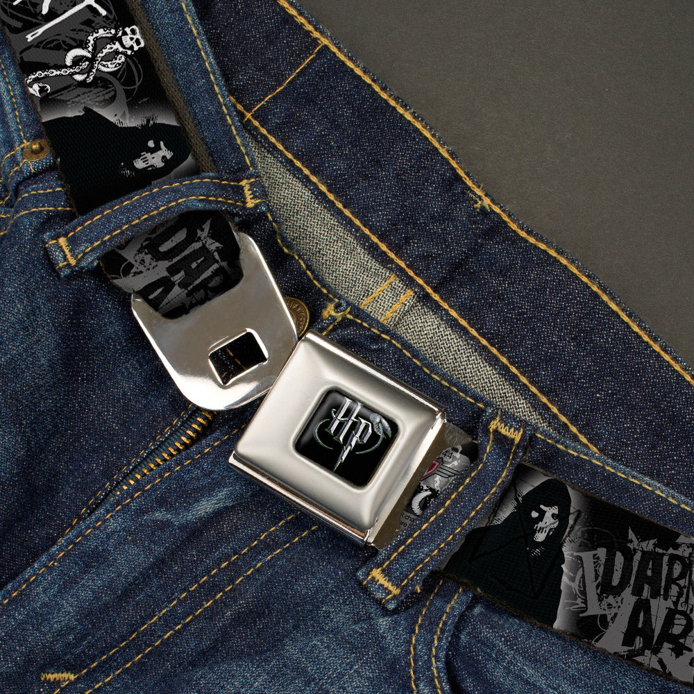 Harry Potter Logo Full Color Black/White Seatbelt Belt - VOLDEMORT-DARK ARTS Death Mark/Death Eater Black/Grays/White Webbing Seatbelt Belts Harry Potter