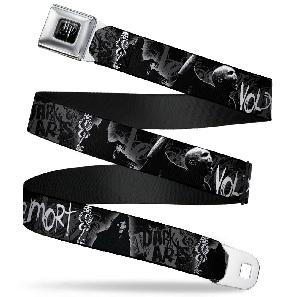 Harry Potter Logo Full Color Black/White Seatbelt Belt - VOLDEMORT-DARK ARTS Death Mark/Death Eater Black/Grays/White Webbing Seatbelt Belts Harry Potter