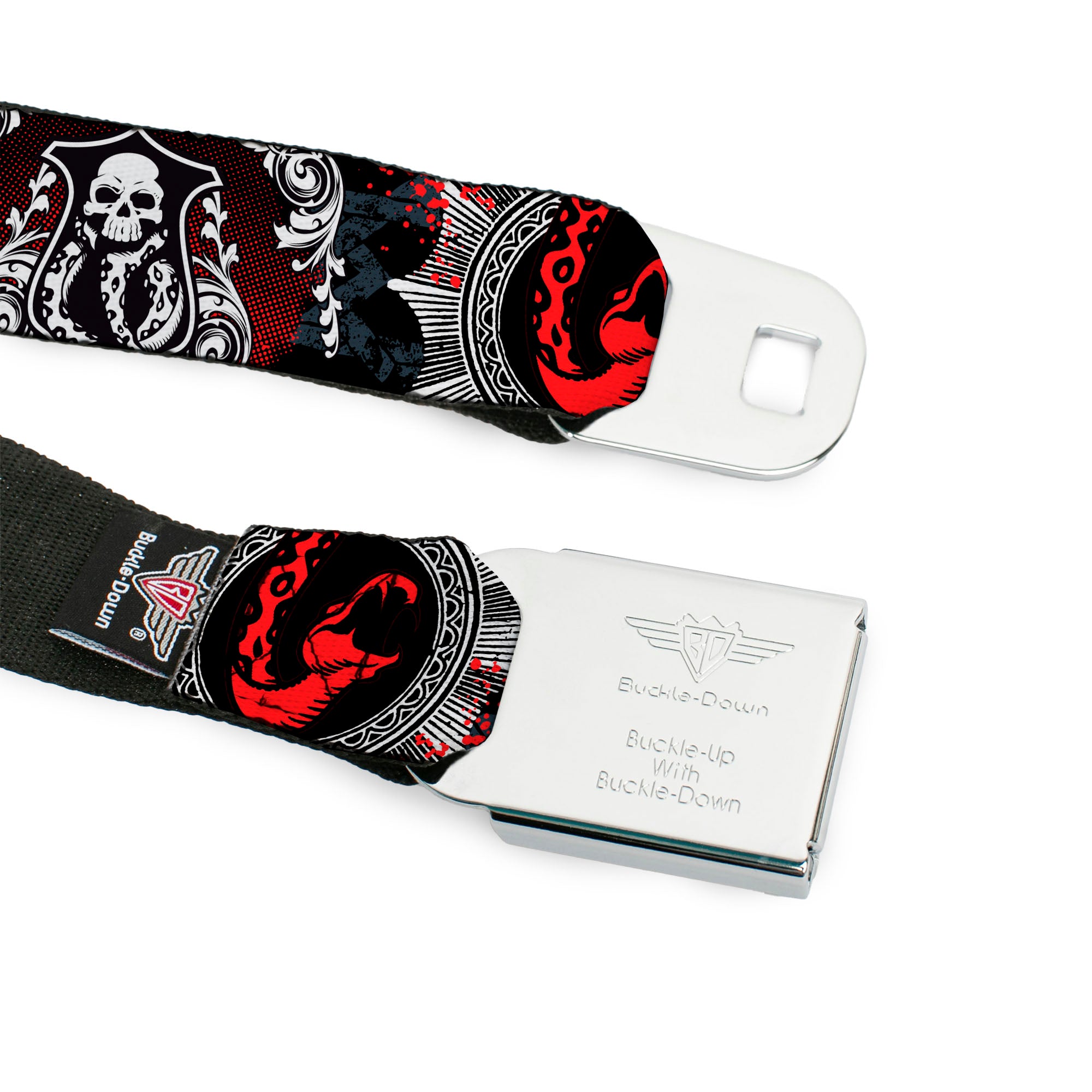 Harry Potter Logo Full Color Black/White Seatbelt Belt - DEATH EATER Scroll/Symbol Black/Gray/White/Red Webbing Seatbelt Belts Harry Potter