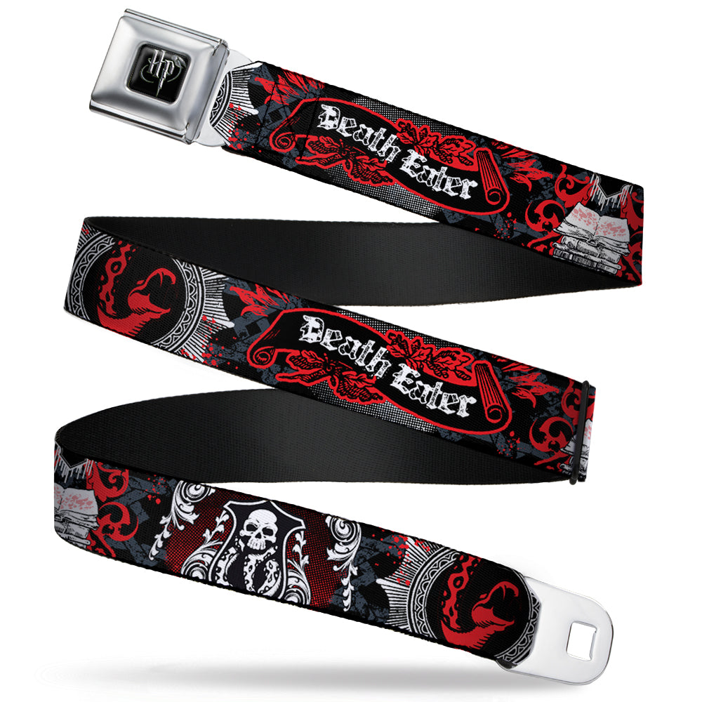 Harry Potter Logo Full Color Black/White Seatbelt Belt - DEATH EATER Scroll/Symbol Black/Gray/White/Red Webbing Seatbelt Belts Harry Potter