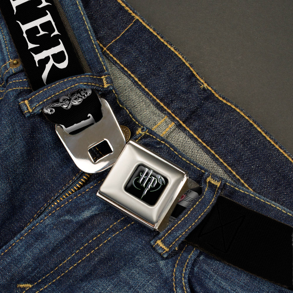 Harry Potter Logo Full Color Black/White Seatbelt Belt - DEATH EATER/Dark Mark Black/White Webbing Seatbelt Belts Harry Potter