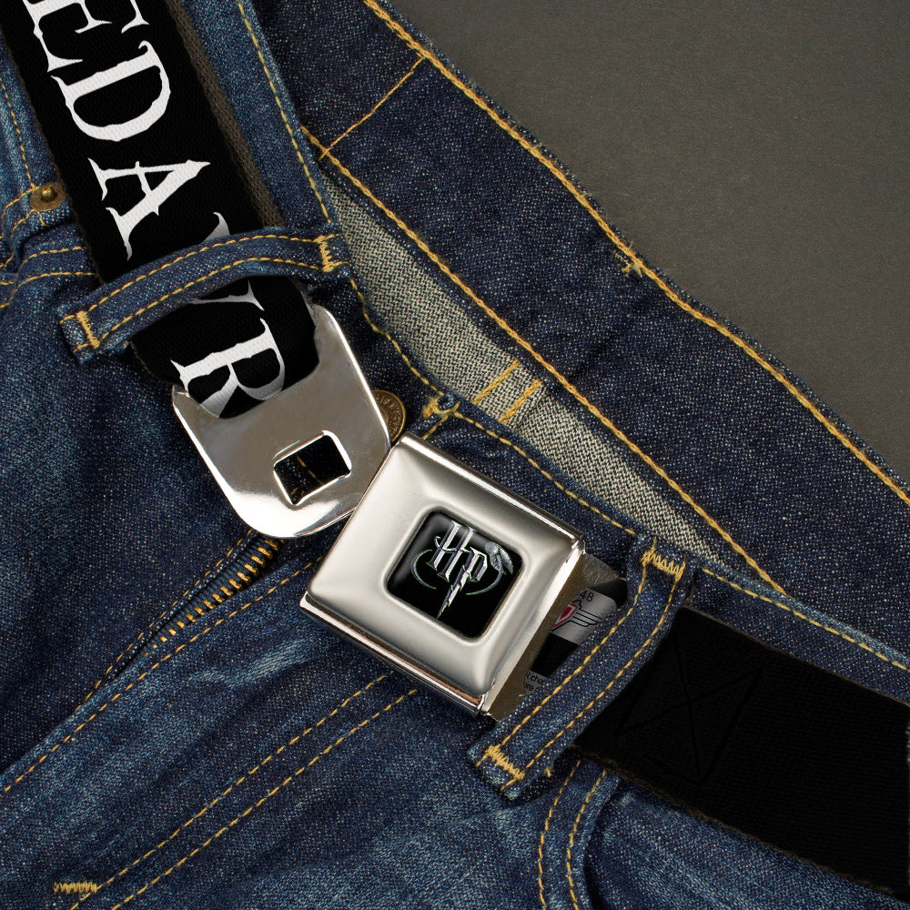 Harry Potter Logo Full Color Black/White Seatbelt Belt - Harry Potter Unforgivable Curses Black/White Webbing Seatbelt Belts Harry Potter