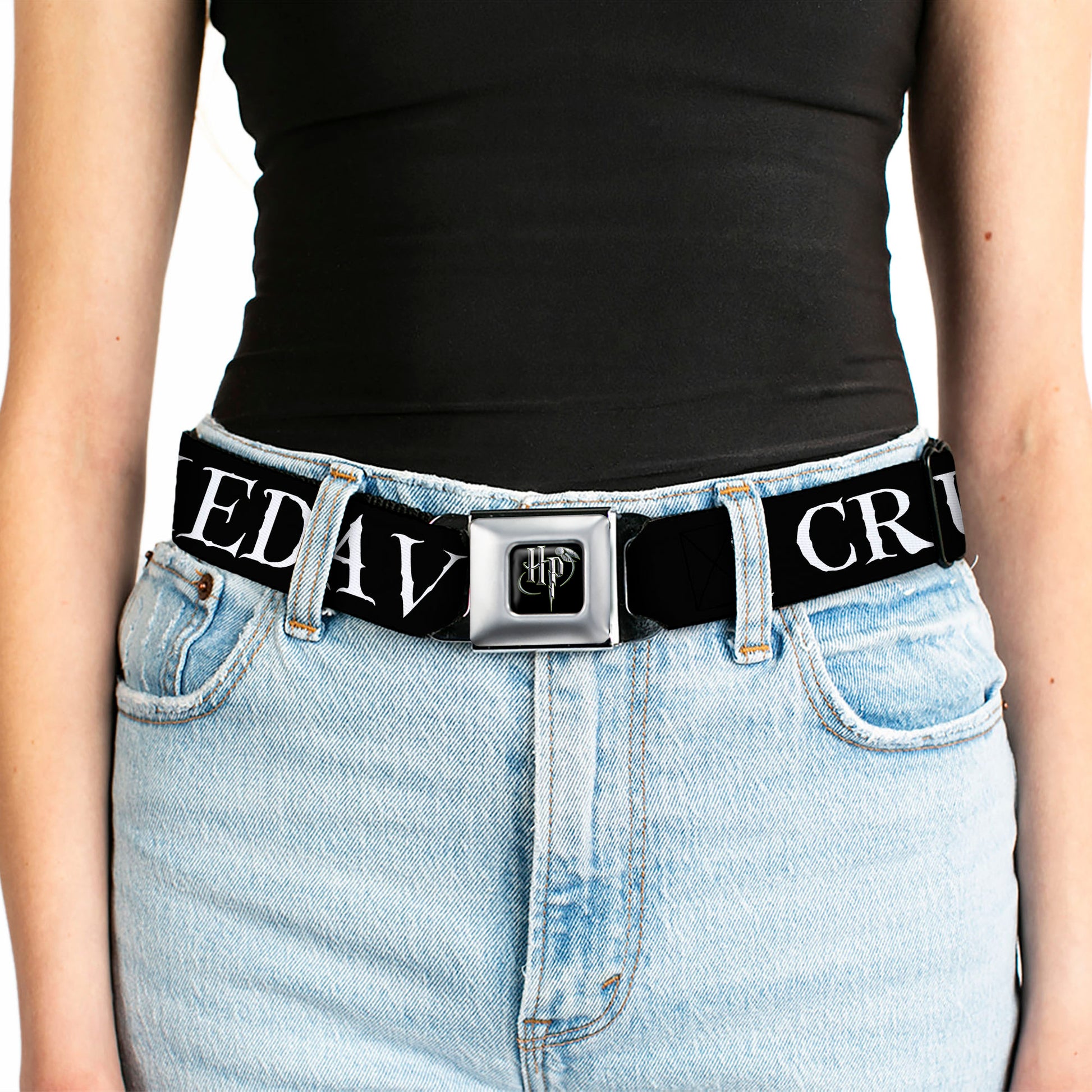 Harry Potter Logo Full Color Black/White Seatbelt Belt - Harry Potter Unforgivable Curses Black/White Webbing Seatbelt Belts Harry Potter