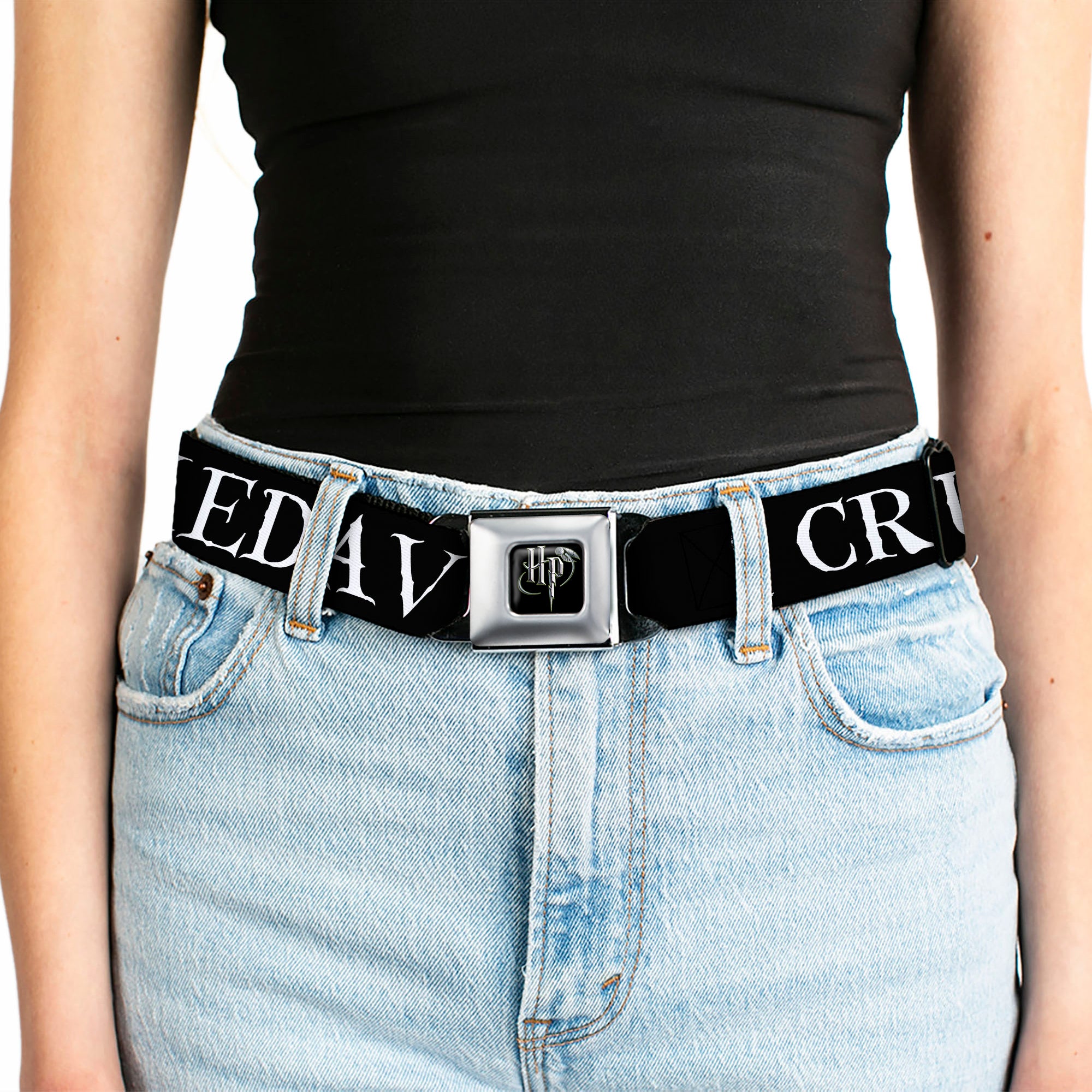 Harry Potter Logo Full Color Black/White Seatbelt Belt - Harry Potter Unforgivable Curses Black/White Webbing Seatbelt Belts Harry Potter