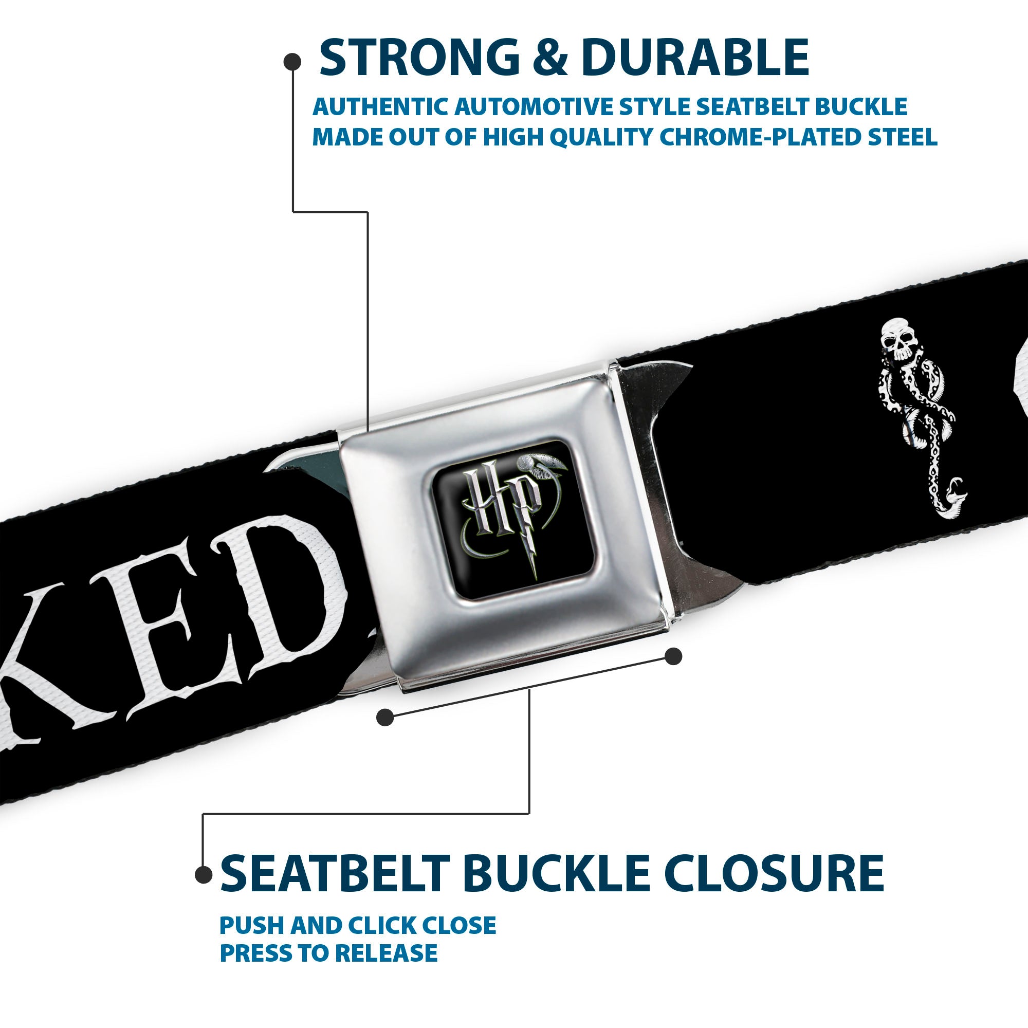 Harry Potter Logo Full Color Black/White Seatbelt Belt - Harry Potter Unforgivable Curses Black/White Webbing Seatbelt Belts Harry Potter