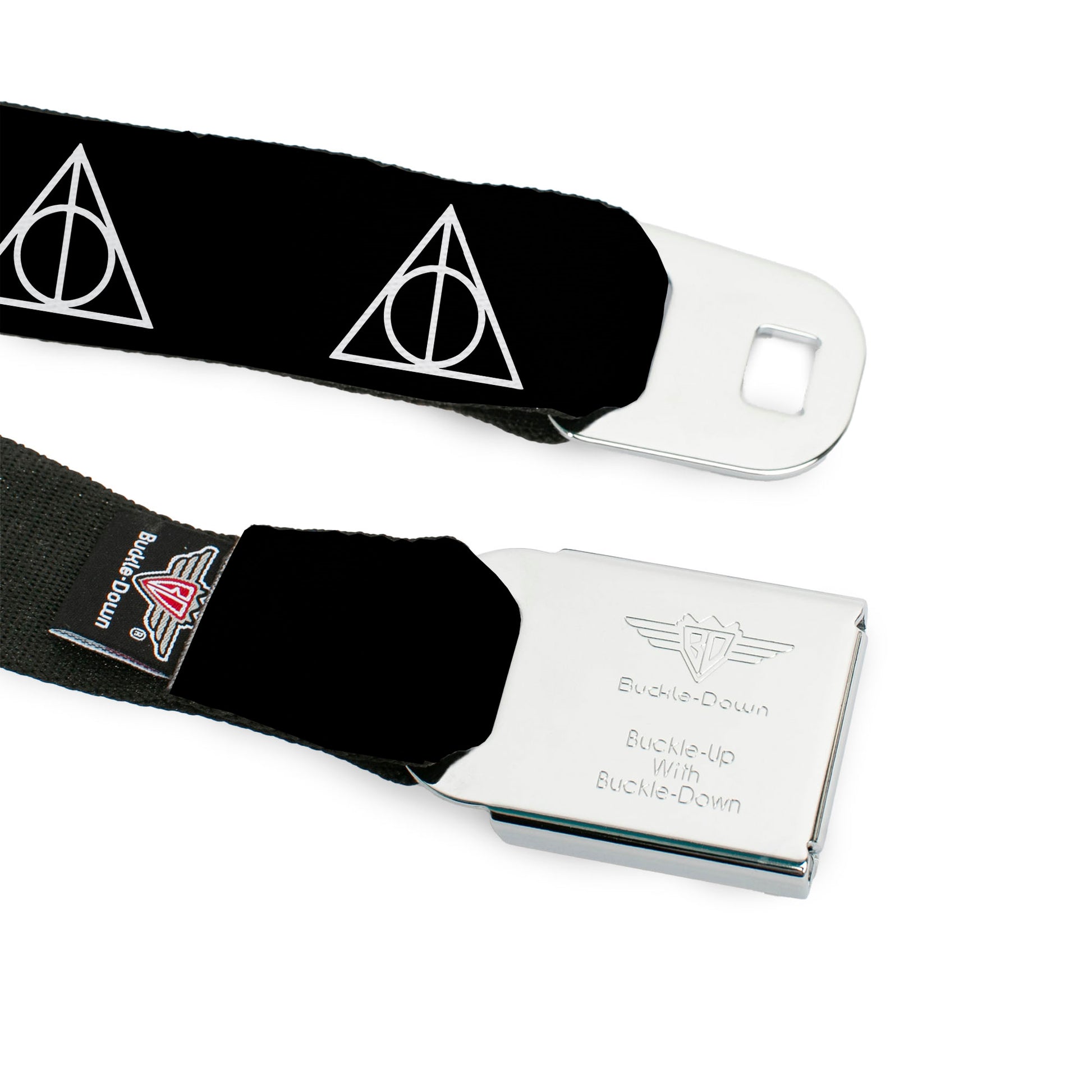 Harry Potter Logo Full Color Black/White Seatbelt Belt - Deathly Hallows Symbol Black/White Webbing Seatbelt Belts Harry Potter