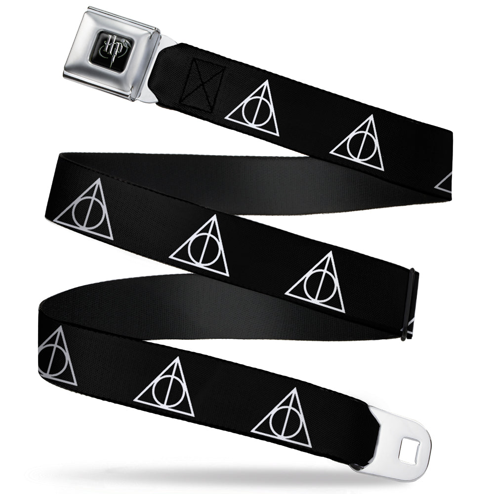 Harry Potter Logo Full Color Black/White Seatbelt Belt - Deathly Hallows Symbol Black/White Webbing Seatbelt Belts Harry Potter