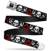 Harry Potter Logo Full Color Black/White Seatbelt Belt - Deathly Hallows Symbol/Death Mark Skull/Snakes Black/Gray/White/Red Webbing Seatbelt Belts Harry Potter