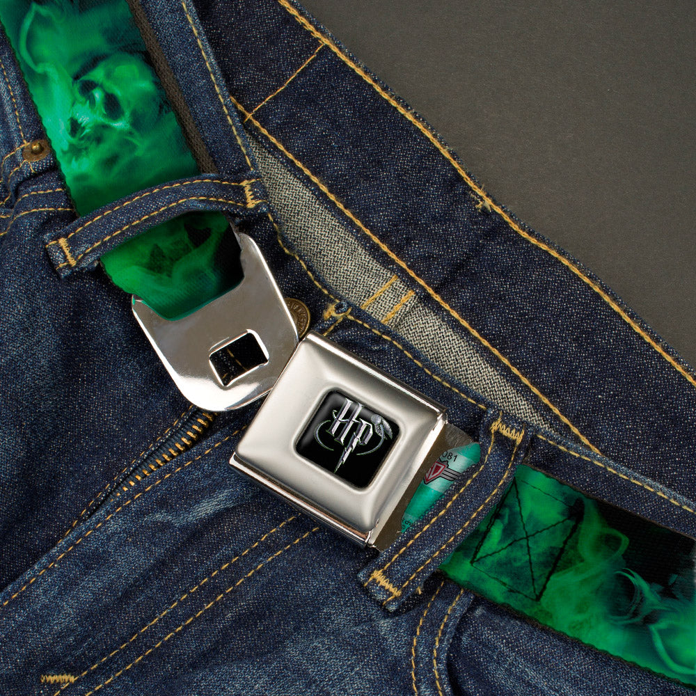 Harry Potter Logo Full Color Black/White Seatbelt Belt - HARRY POTTER Smoke Skulls Black/Greens Webbing Seatbelt Belts Harry Potter