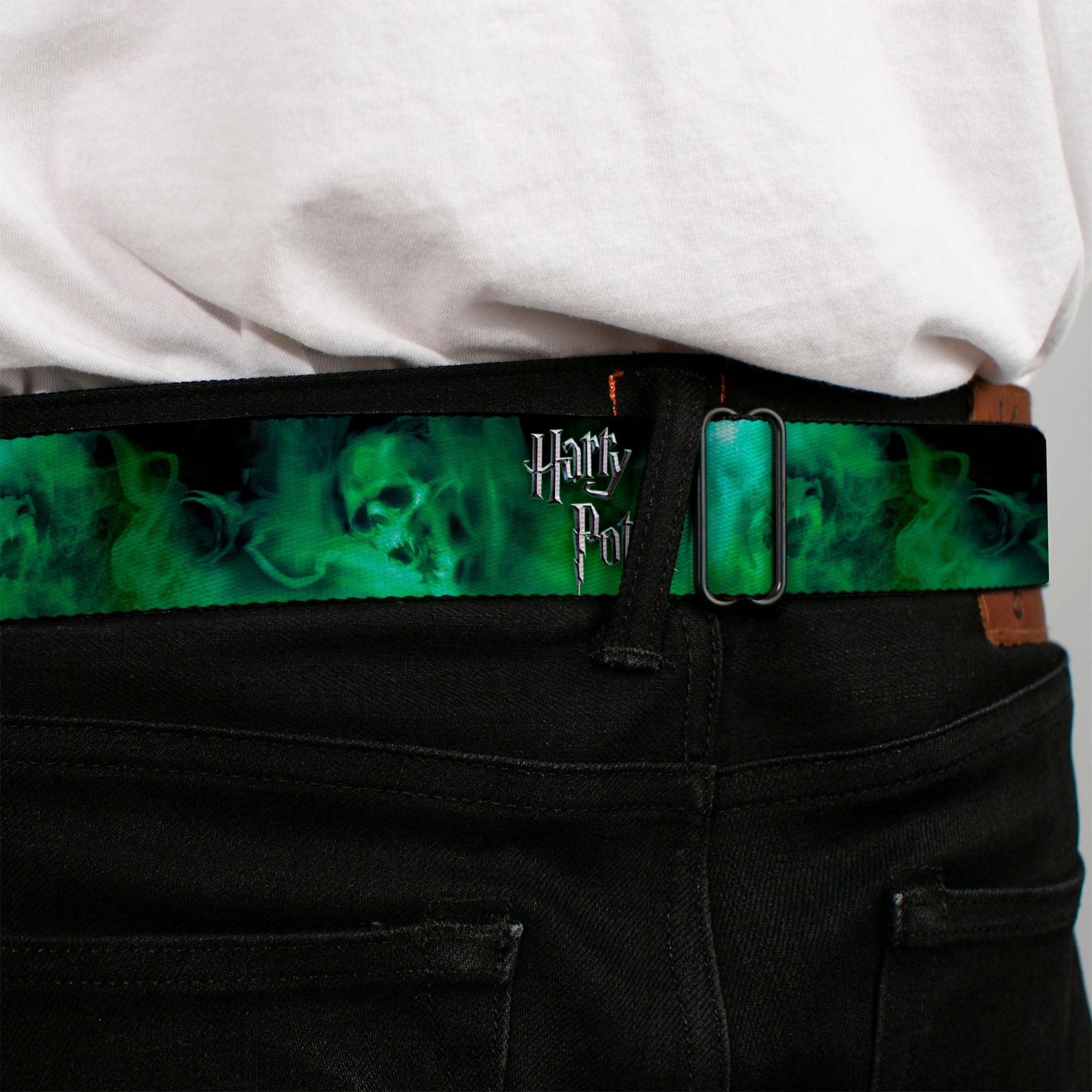 Harry Potter Logo Full Color Black/White Seatbelt Belt - HARRY POTTER Smoke Skulls Black/Greens Webbing Seatbelt Belts Harry Potter