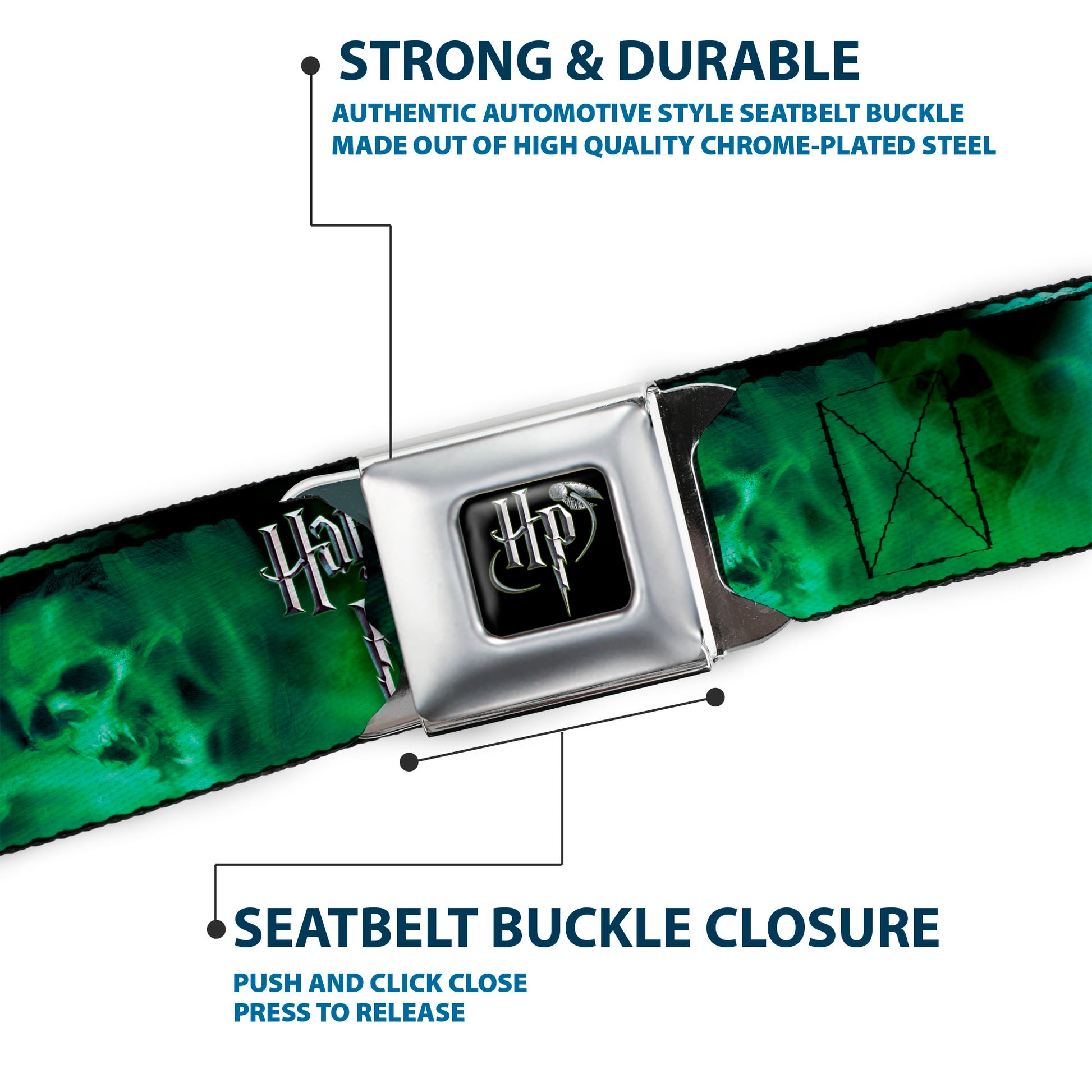 Harry Potter Logo Full Color Black/White Seatbelt Belt - HARRY POTTER Smoke Skulls Black/Greens Webbing Seatbelt Belts Harry Potter