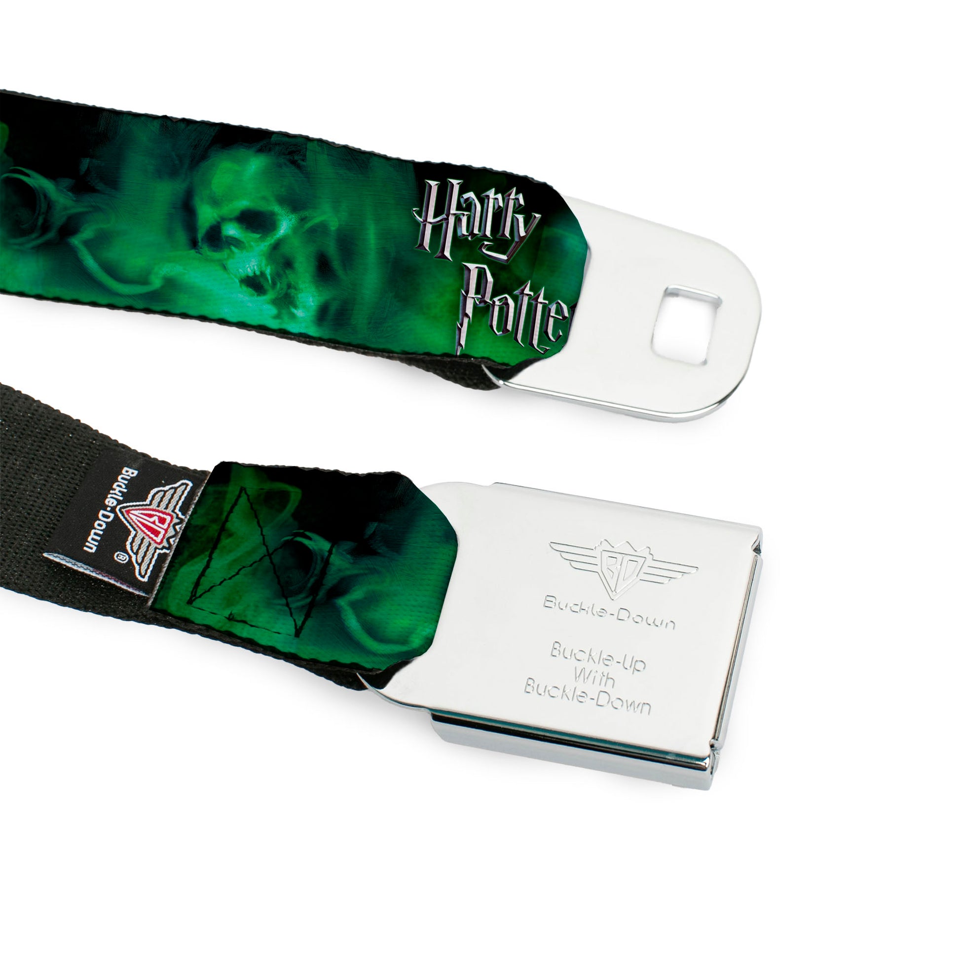 Harry Potter Logo Full Color Black/White Seatbelt Belt - HARRY POTTER Smoke Skulls Black/Greens Webbing Seatbelt Belts Harry Potter