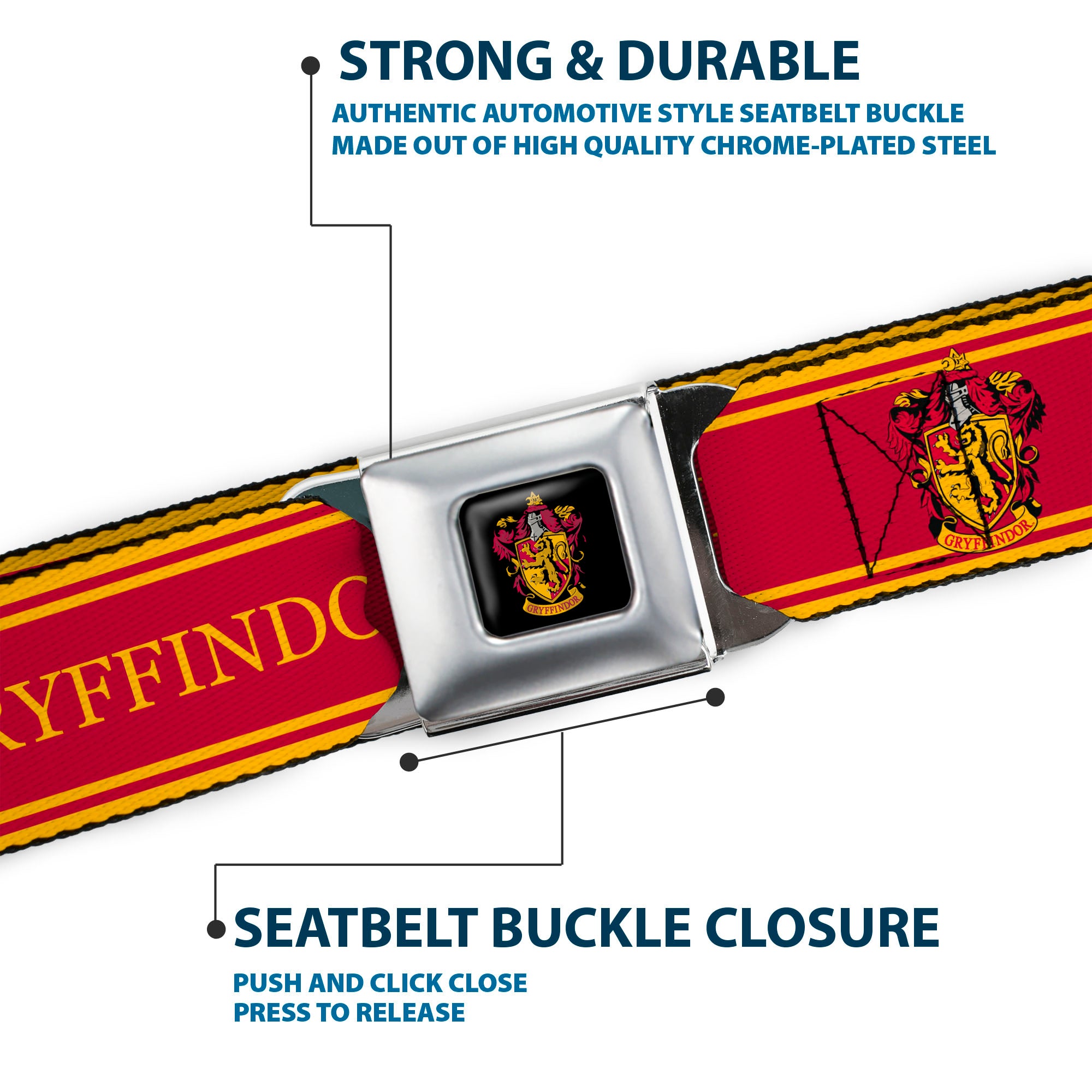 Gryffindor Crest Full Color Seatbelt Belt - GRYFFINDOR/Crest Stripe Gold/Red Webbing Seatbelt Belts Harry Potter