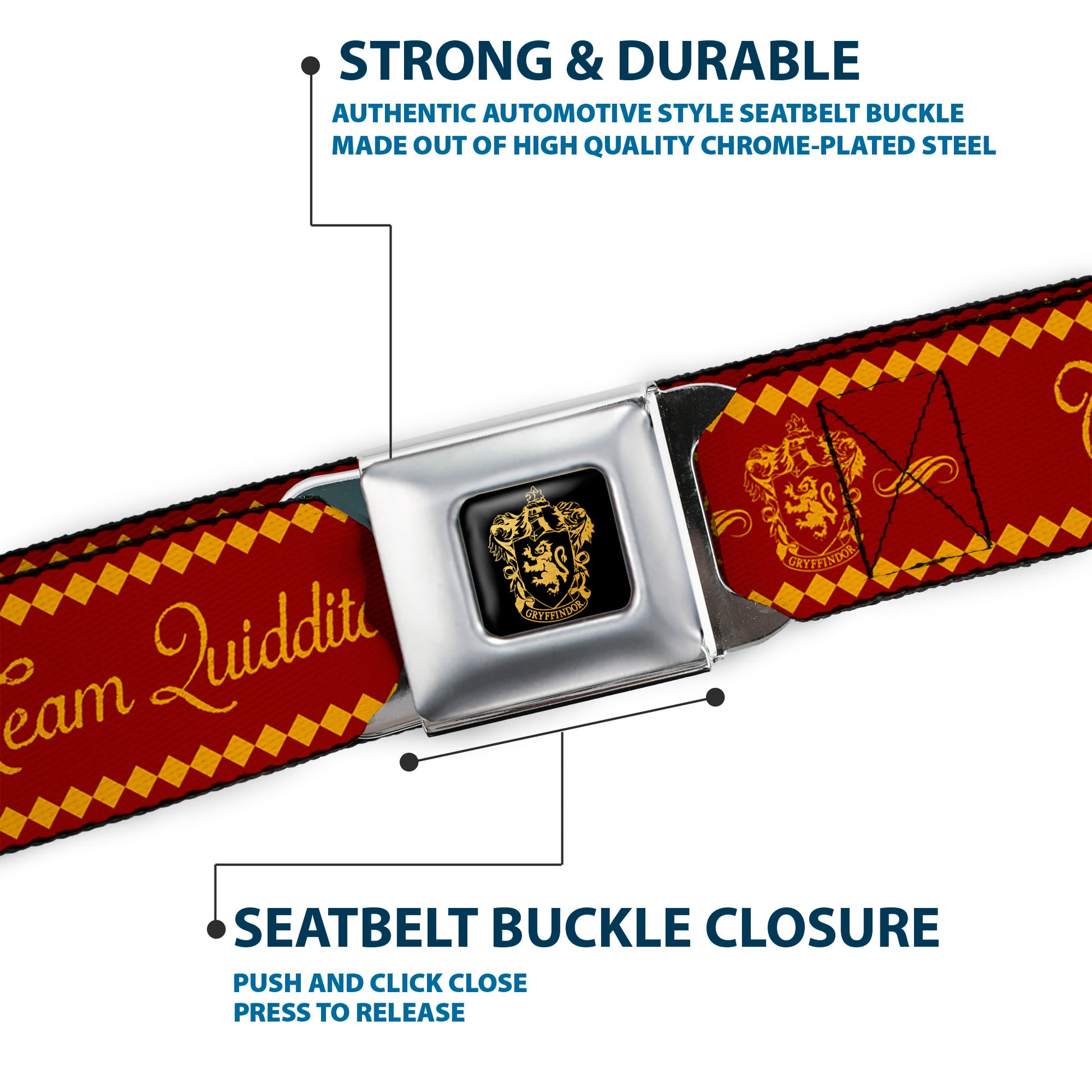 Gryffindor Crest Full Color Black/Gold Seatbelt Belt - TEAM QUIDDITCH/GRYFFINDOR Crest Red/Gold Webbing Seatbelt Belts Harry Potter
