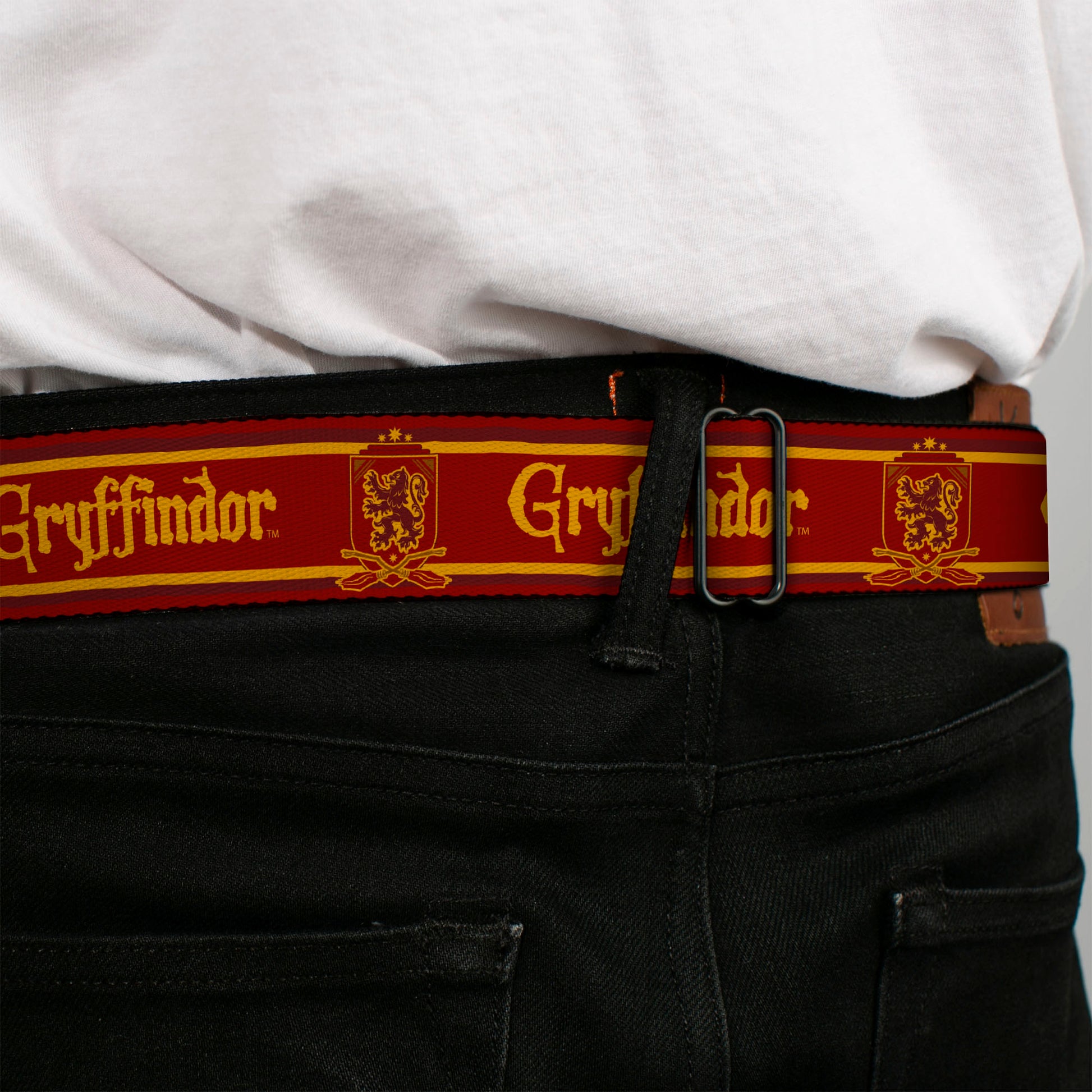 Gryffindor Crest Full Color Black/Gold Seatbelt Belt - GRYFFINDOR & Crest Stripe Reds/Gold Webbing Seatbelt Belts Harry Potter