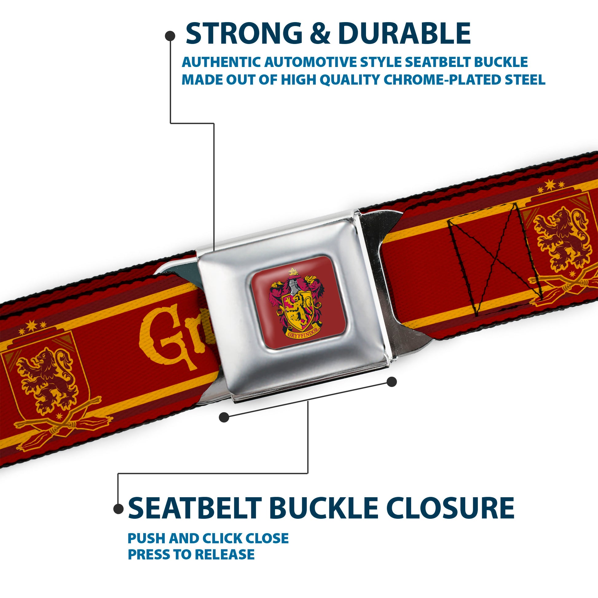Gryffindor Crest Full Color Black/Gold Seatbelt Belt - GRYFFINDOR & Crest Stripe Reds/Gold Webbing Seatbelt Belts Harry Potter