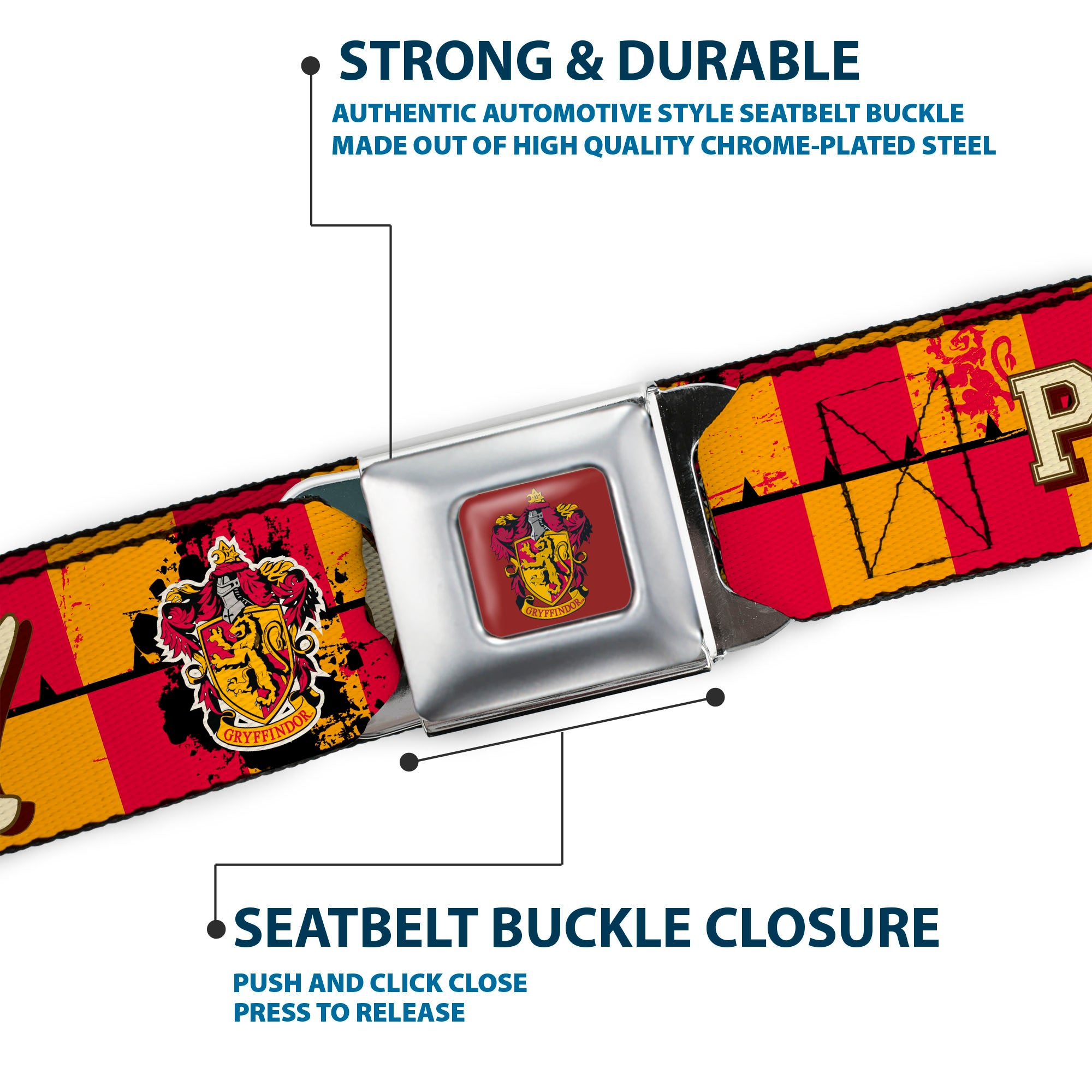 Gryffindor Crest Full Color Red Seatbelt Belt - Gryffindor Crest POTTER 07 Checker Gold/Red Webbing Seatbelt Belts Harry Potter