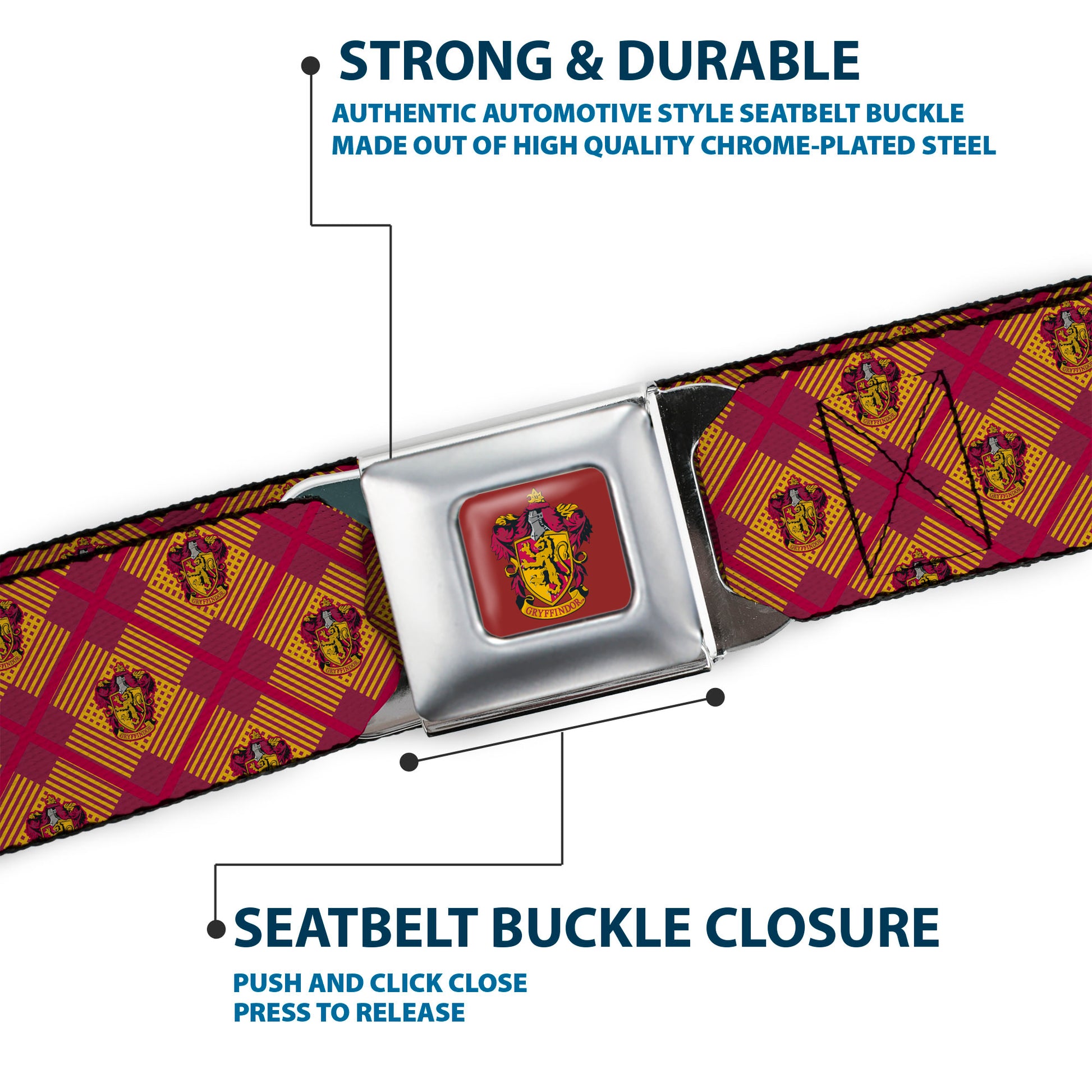 Gryffindor Crest Full Color Red Seatbelt Belt - Harry Potter Gryffindor Crest Plaid Reds/Gold Webbing Seatbelt Belts Harry Potter