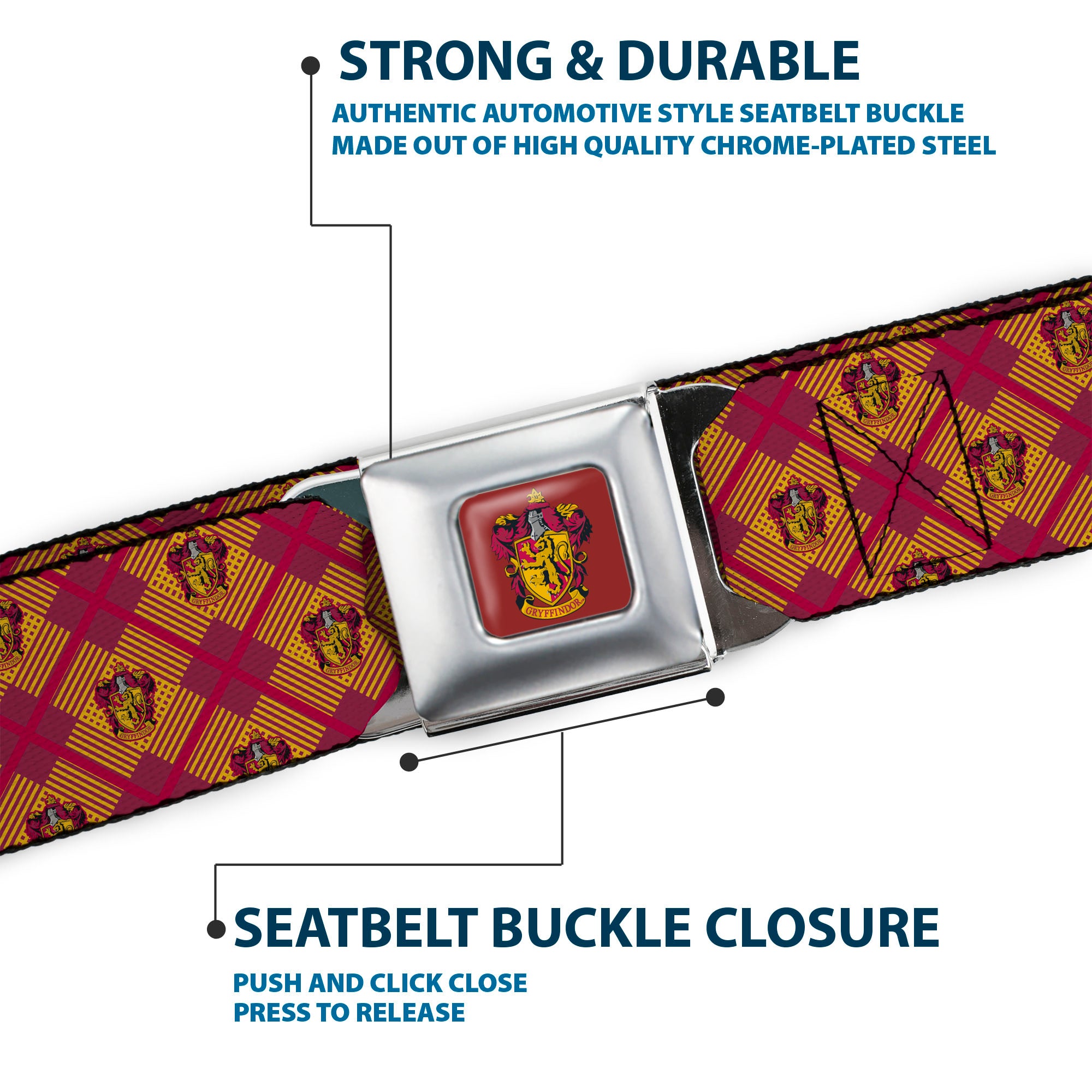 Gryffindor Crest Full Color Red Seatbelt Belt - Harry Potter Gryffindor Crest Plaid Reds/Gold Webbing Seatbelt Belts Harry Potter