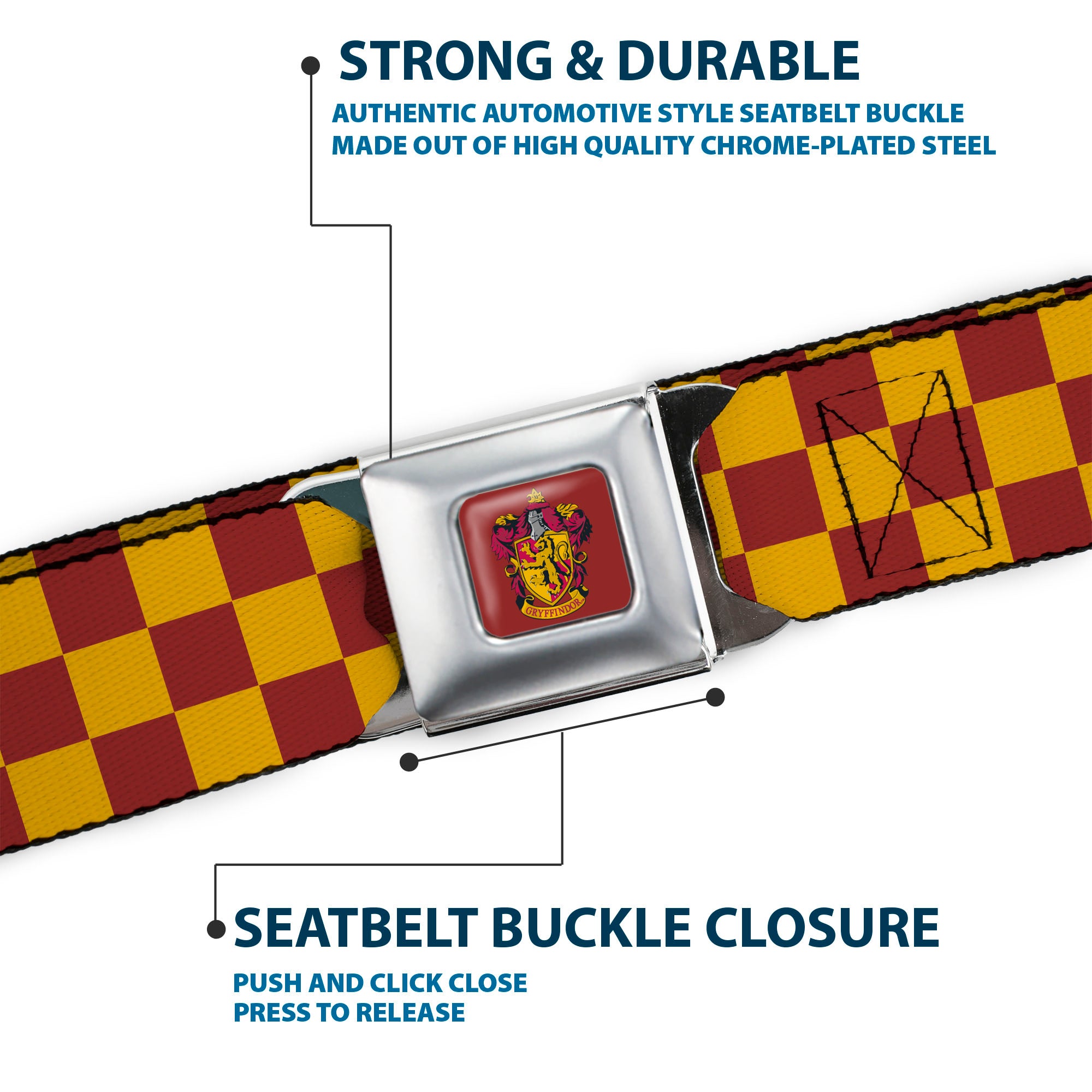 Gryffindor Crest Full Color Red Seatbelt Belt - Harry Potter Gryffindor House Checkers Gold/Burgundy Webbing Seatbelt Belts Harry Potter