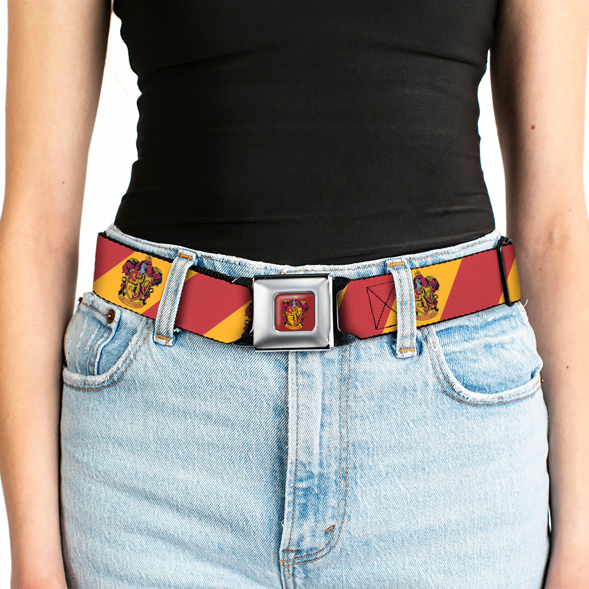 GRYFFINDOR Crest Full Color Red Seatbelt Belt - GRYFFINDOR Crest Diagonal Stripe Gold/Red Webbing Seatbelt Belts Harry Potter