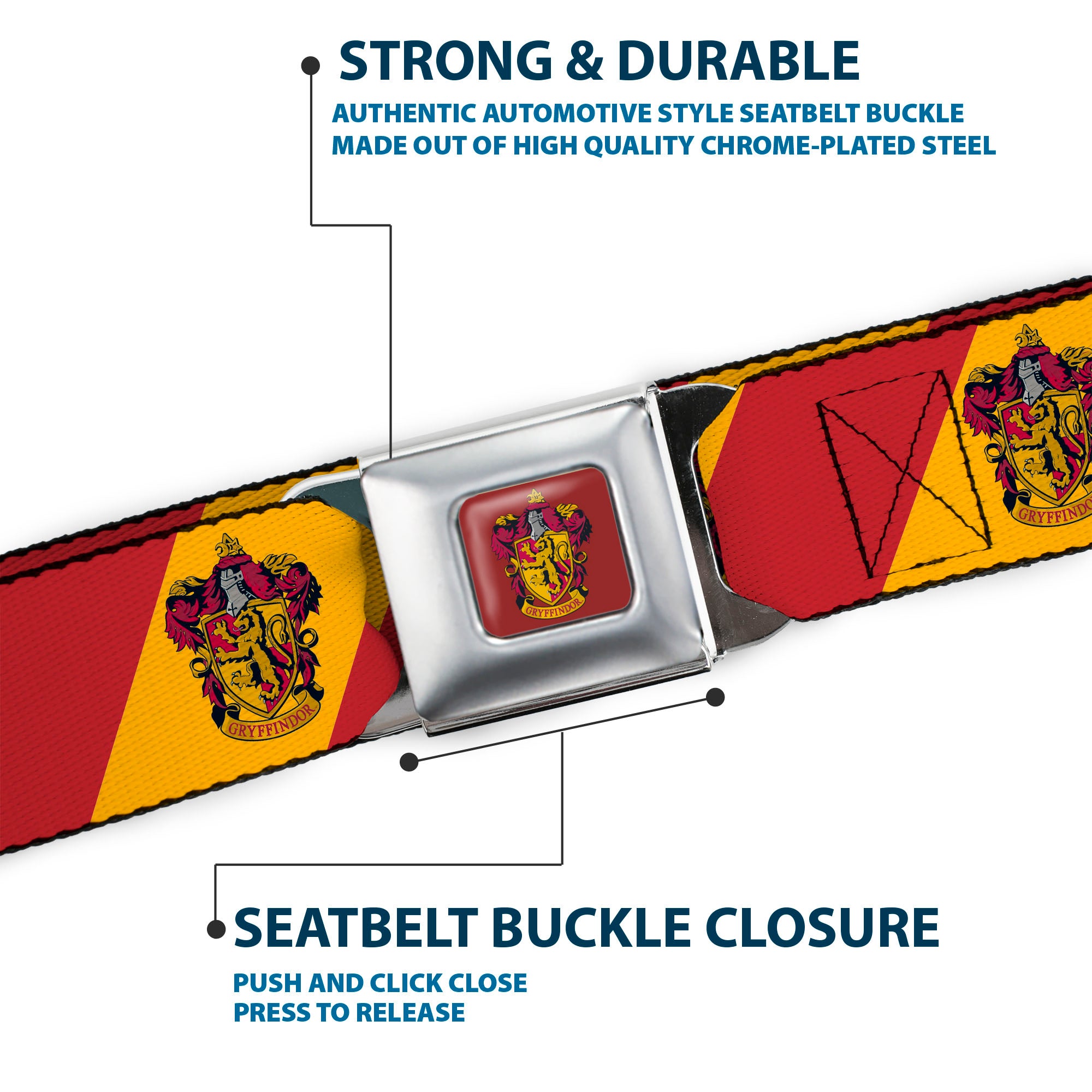 GRYFFINDOR Crest Full Color Red Seatbelt Belt - GRYFFINDOR Crest Diagonal Stripe Gold/Red Webbing Seatbelt Belts Harry Potter