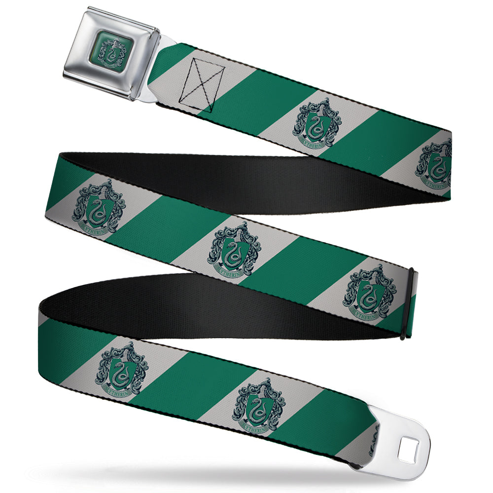 SLYTHERIN Crest Full Color Green Seatbelt Belt - SLYTHERIN Crest Diagonal Stripe Gray/Green Webbing Seatbelt Belts Harry Potter
