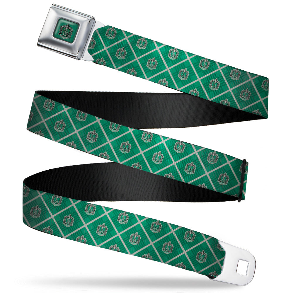 SLYTHERIN Crest Full Color Green Seatbelt Belt - Harry Potter Slytherin Crest Plaid Greens/Gray Webbing Seatbelt Belts Harry Potter