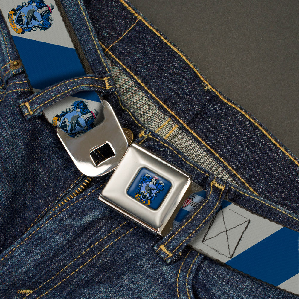 RAVENCLAW Crest Full Color Blue Seatbelt Belt - RAVENCLAW Crest Diagonal Stripe Gray/Blue Webbing Seatbelt Belts Harry Potter