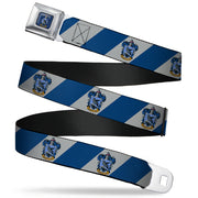 RAVENCLAW Crest Full Color Blue Seatbelt Belt - RAVENCLAW Crest Diagonal Stripe Gray/Blue Webbing Seatbelt Belts Harry Potter