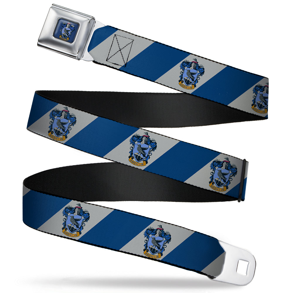 RAVENCLAW Crest Full Color Blue Seatbelt Belt - RAVENCLAW Crest Diagonal Stripe Gray/Blue Webbing Seatbelt Belts Harry Potter