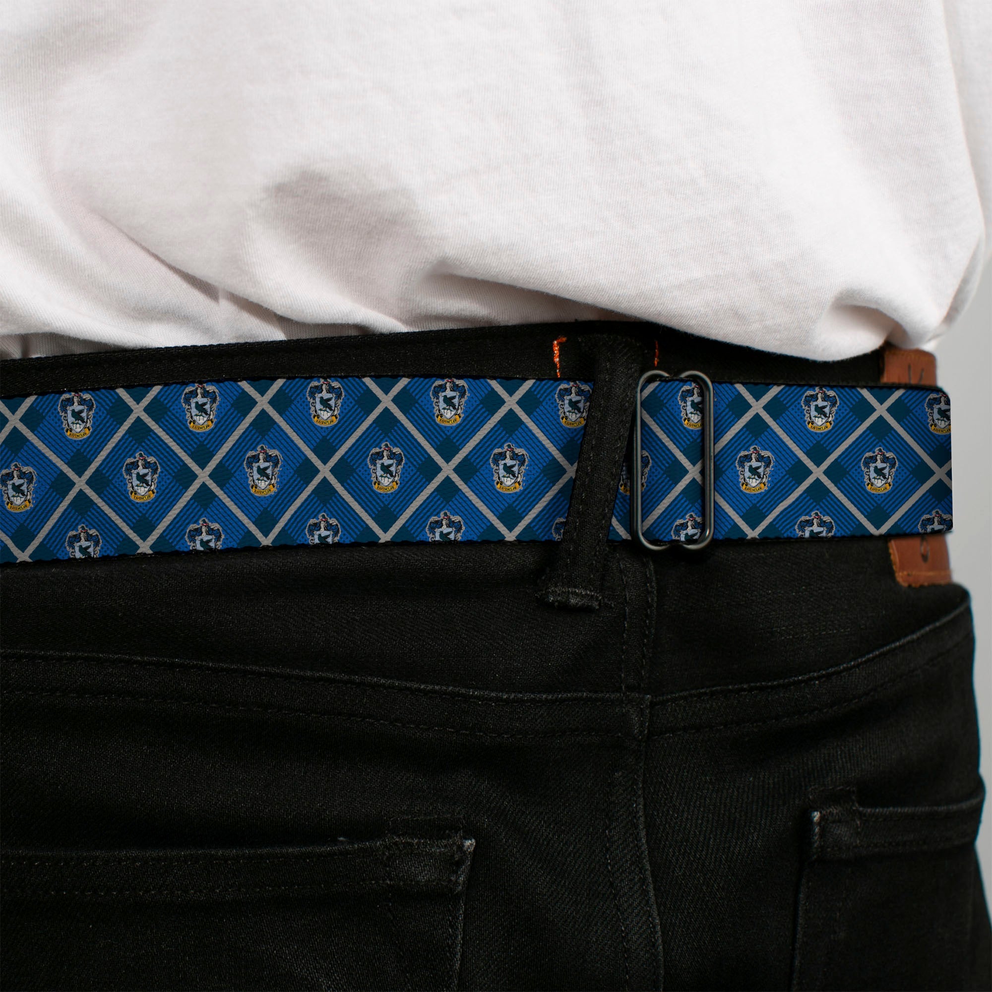 RAVENCLAW Crest Full Color Blue Seatbelt Belt - Harry Potter Ravenclaw Crest Plaid Blues/Gray Webbing Seatbelt Belts Harry Potter