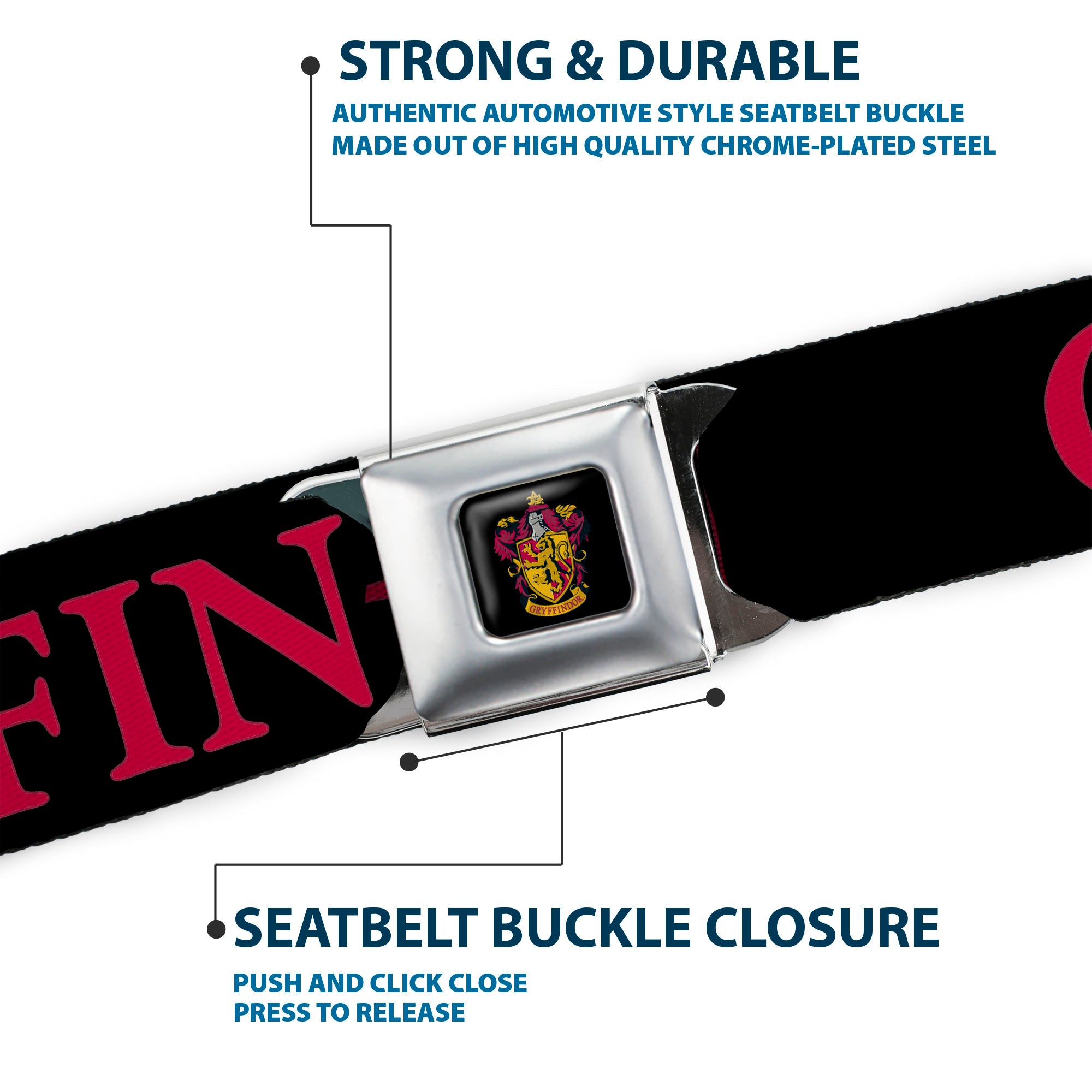 Gryffindor Crest Full Color Seatbelt Belt - Harry Potter GRYFFINDOR & Crest Black/Red Webbing Seatbelt Belts Harry Potter