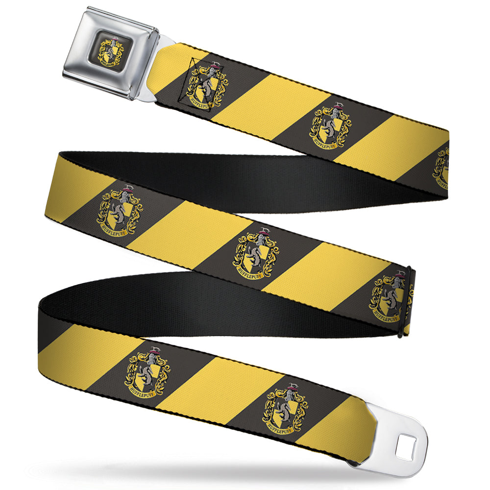 HUFFLEPUFF Crest Full Color Charcoal Gray Seatbelt Belt - HUFFLEPUFF Crest Diagonal Stripe Charcoal Gray/Yellow Webbing Seatbelt Belts Harry Potter
