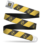 HUFFLEPUFF Crest Full Color Charcoal Gray Seatbelt Belt - HUFFLEPUFF Crest Diagonal Stripe Charcoal Gray/Yellow Webbing Seatbelt Belts Harry Potter