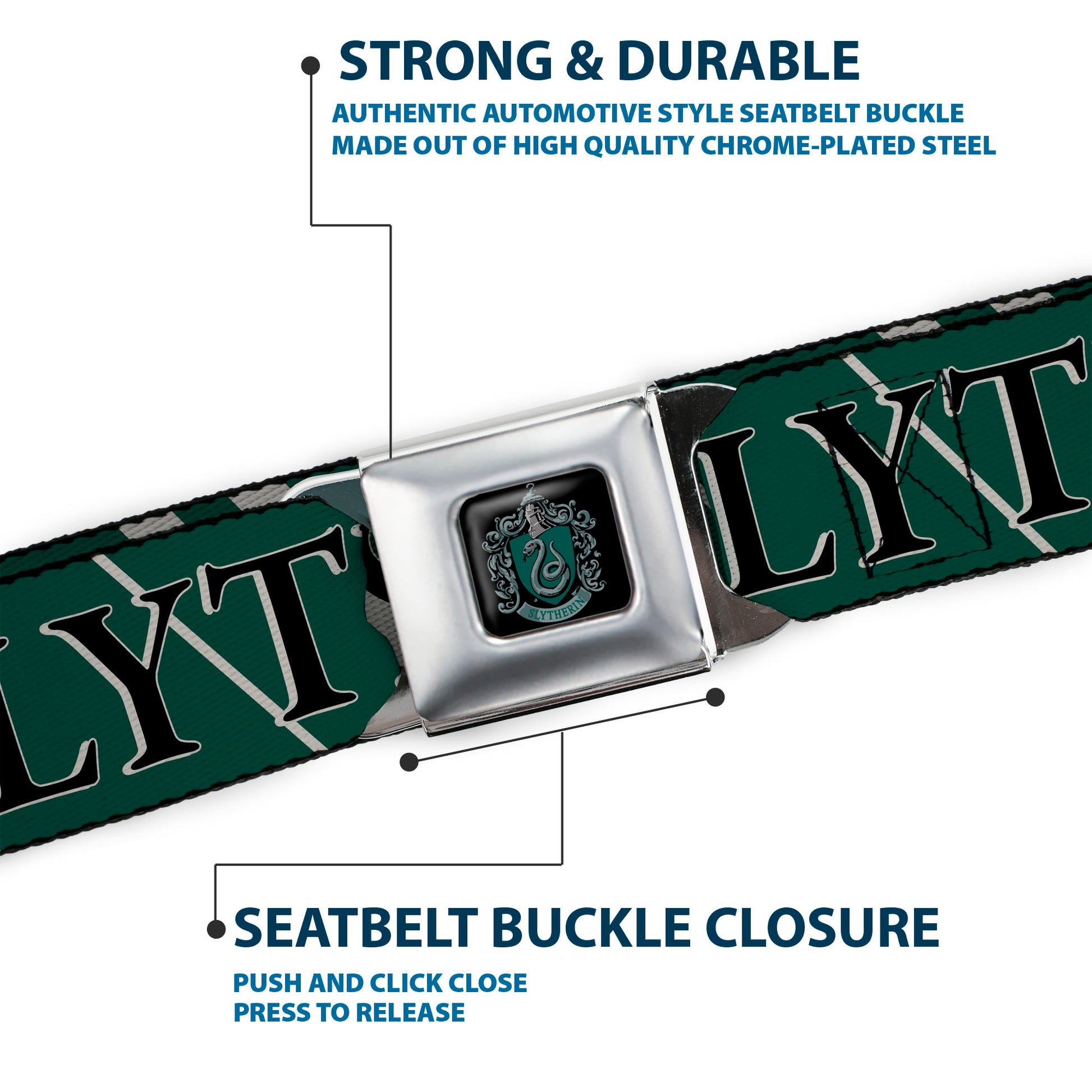 Slytherin Crest Full Color Seatbelt Belt - Harry Potter SLYTHERIN Stripe Green/Gray Webbing Seatbelt Belts Harry Potter