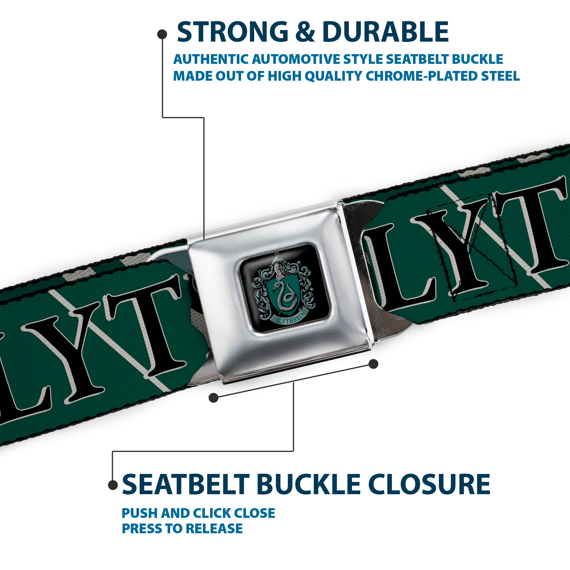 Slytherin Crest Full Color Seatbelt Belt - Harry Potter SLYTHERIN Stripe Green/Gray Webbing Seatbelt Belts Harry Potter