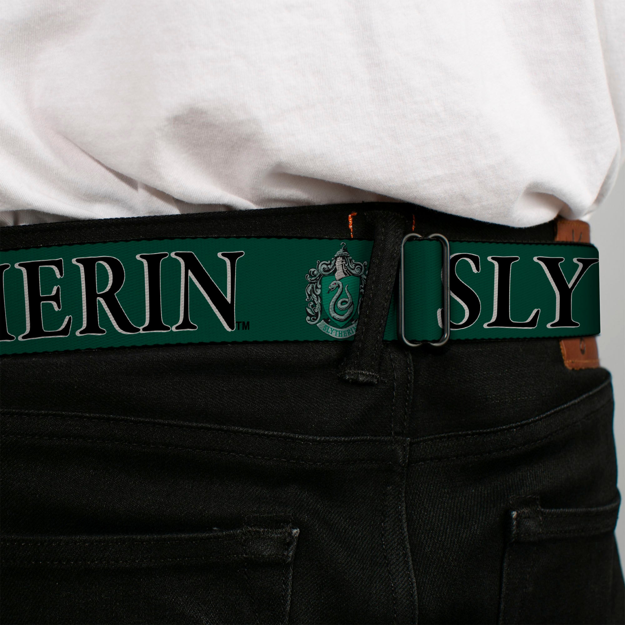 Slytherin Crest Full Color Seatbelt Belt - Harry Potter SLYTHERIN & Crest Green/Black Webbing Seatbelt Belts Harry Potter