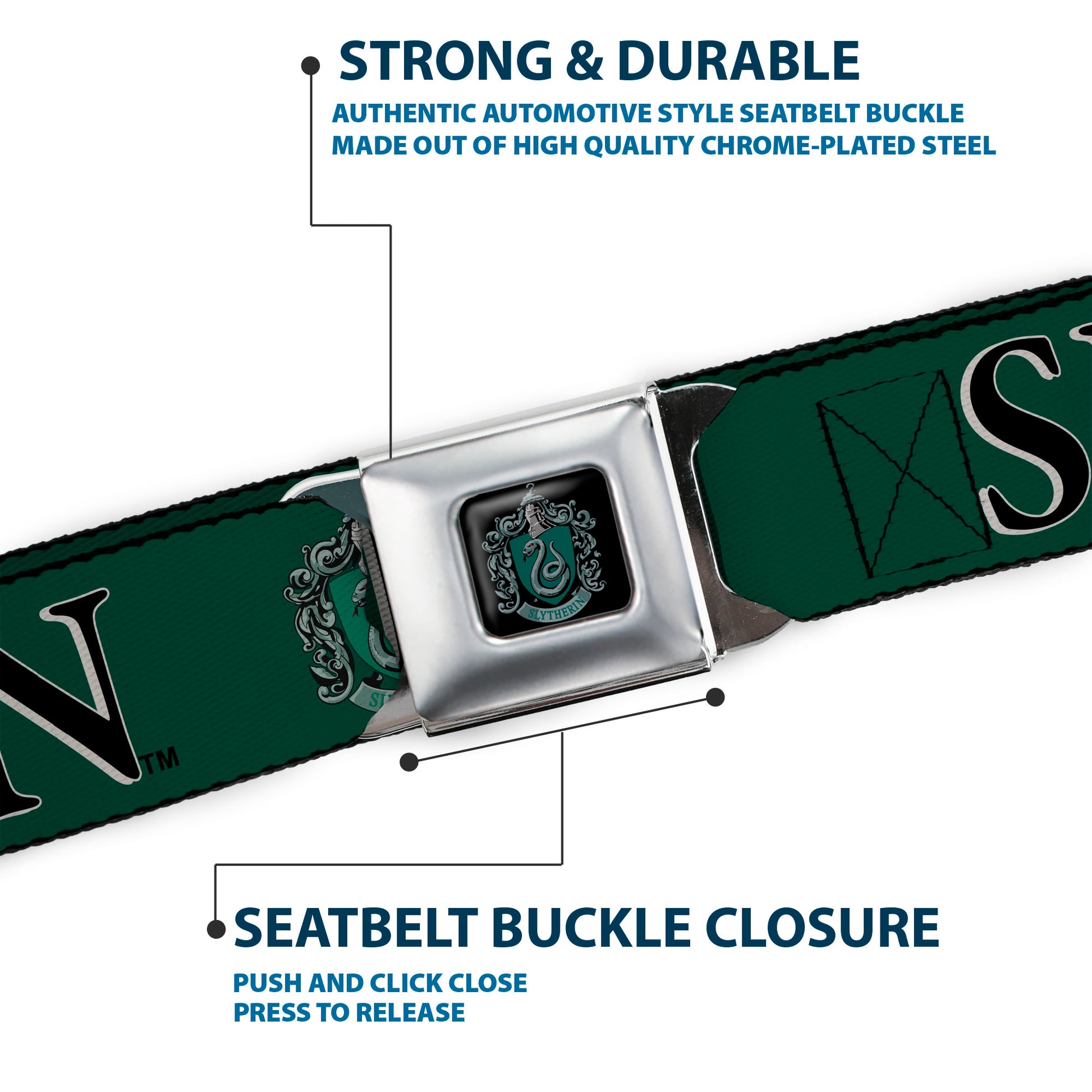 Slytherin Crest Full Color Seatbelt Belt - Harry Potter SLYTHERIN & Crest Green/Black Webbing Seatbelt Belts Harry Potter